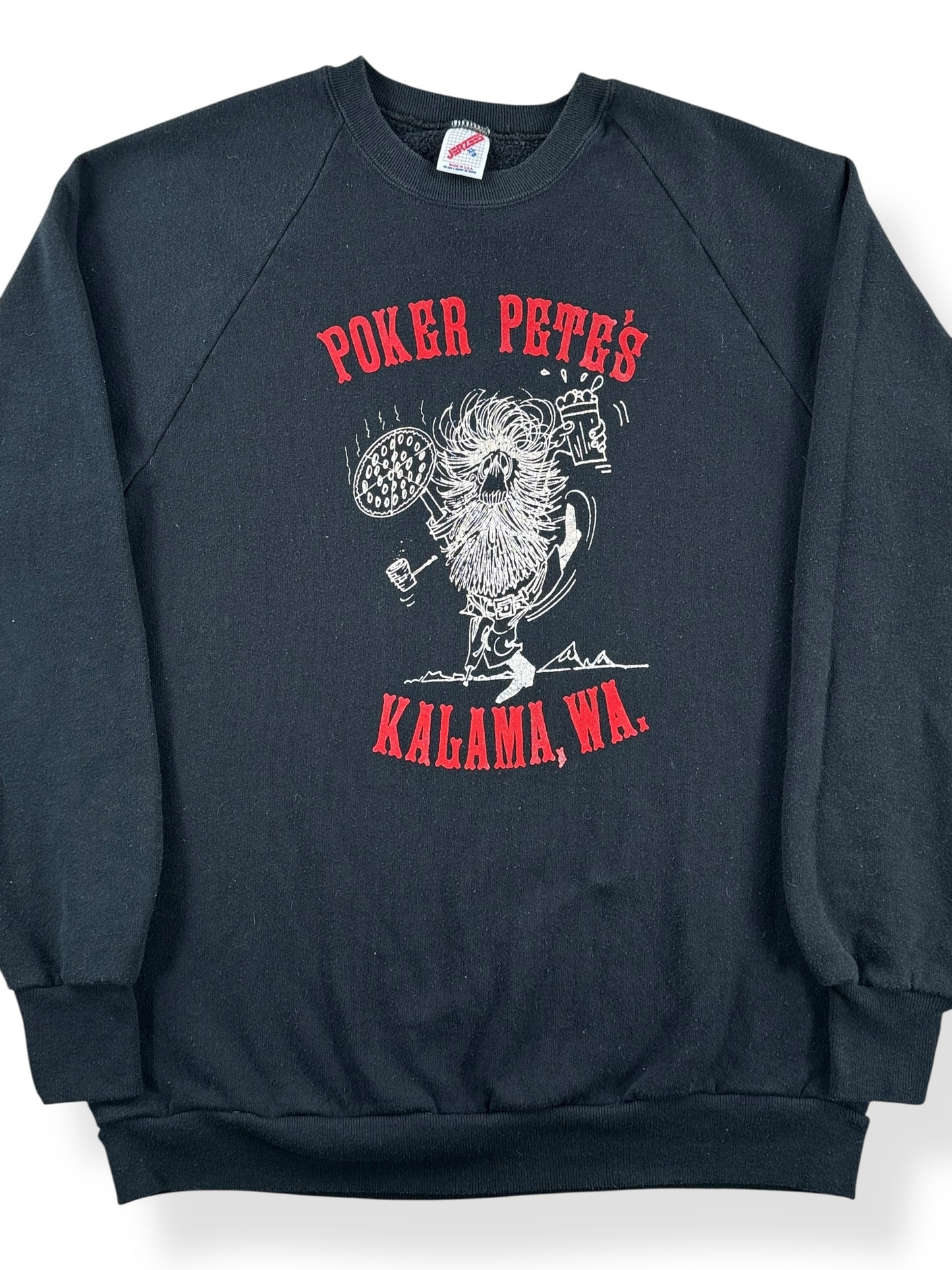 Front Close Up of Vintage Poker Pete's Kalama Crewneck SZ M