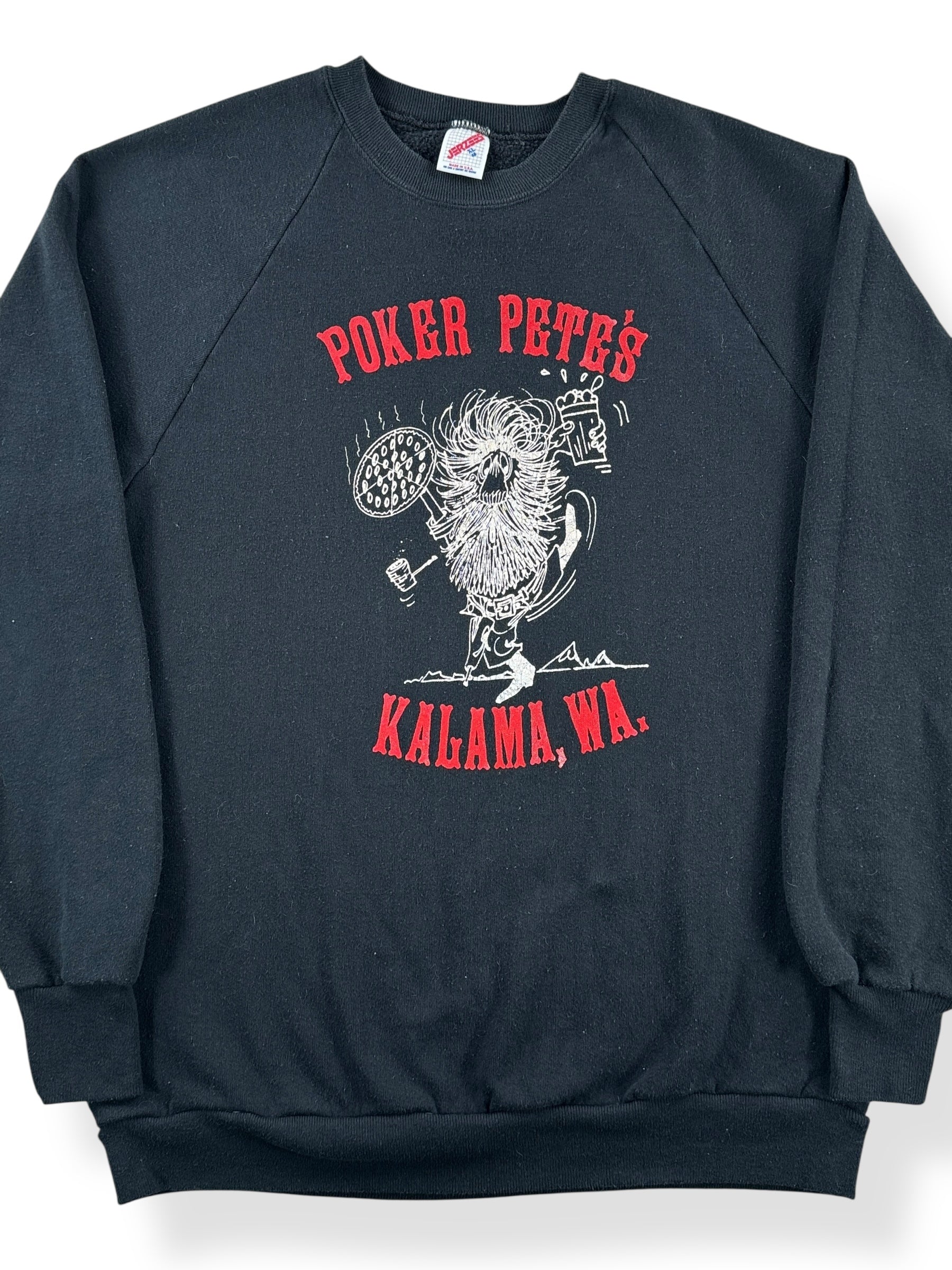 Front Close Up of Vintage Poker Pete's Kalama Crewneck SZ M