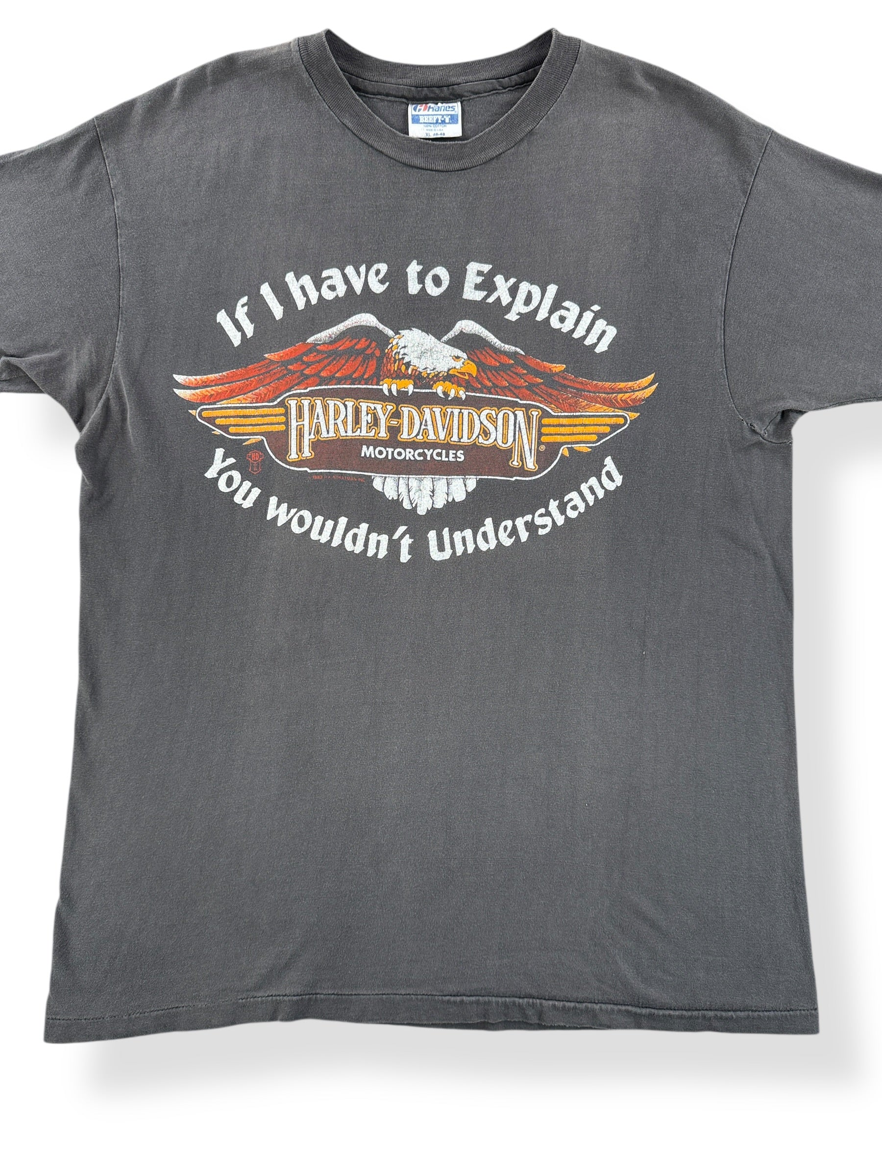 Front Close Up of Vintage If I Have To Explain ABC Harley Davidson Tee SZ XL (Fits L)