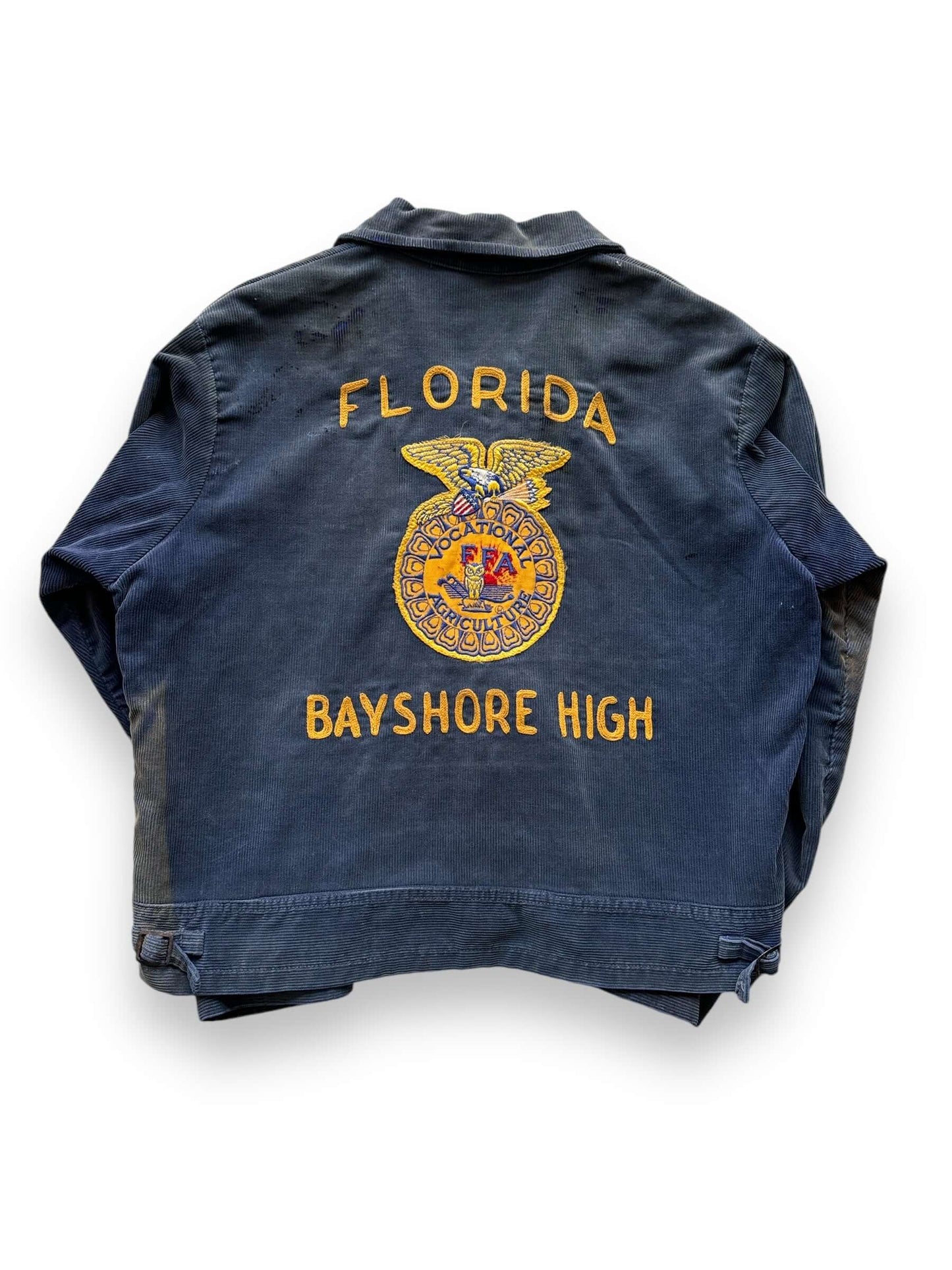 back of Vintage Faded Bayshore High FL FFA Jacket SZ 44