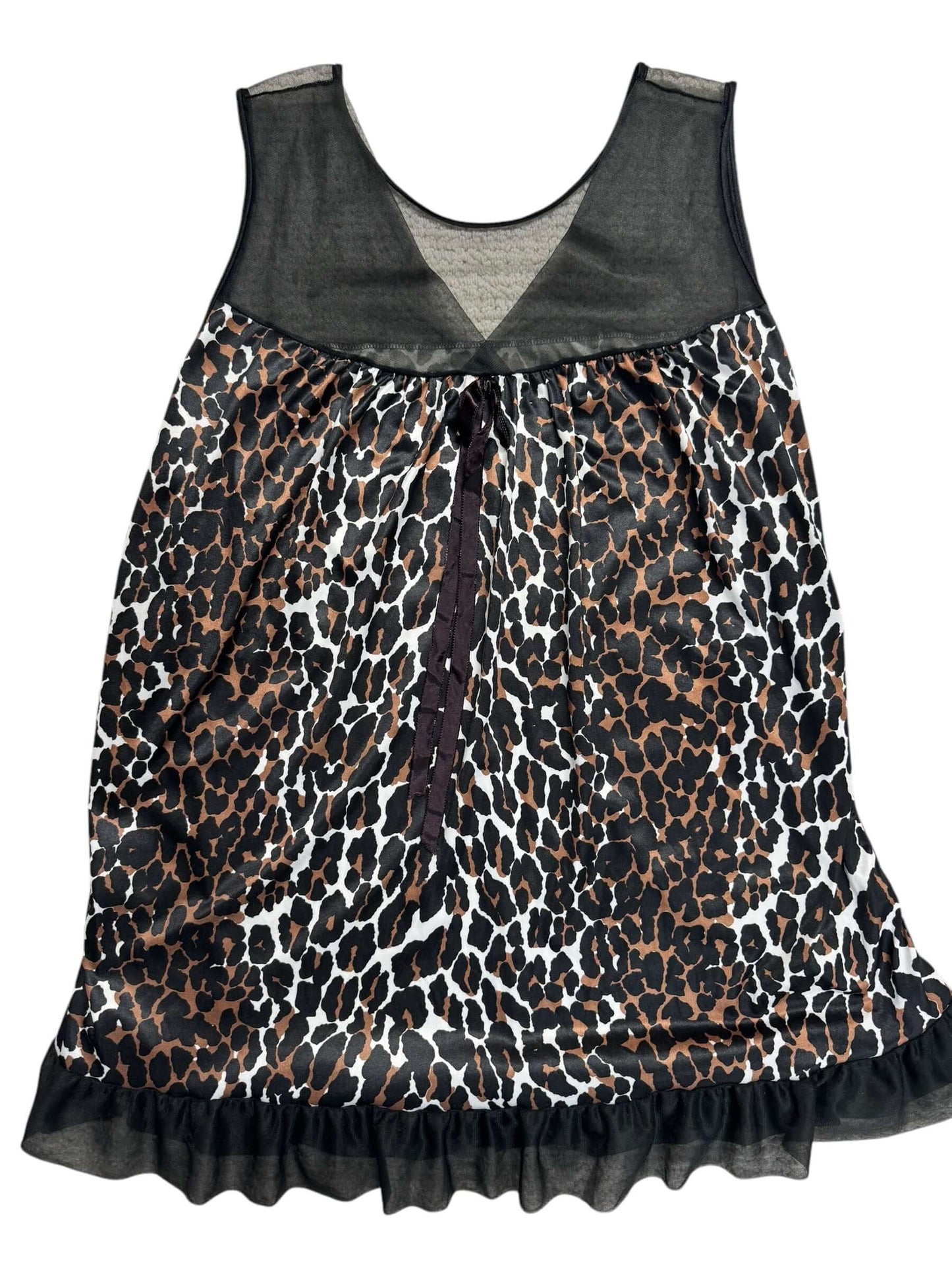 Front view of1960s Leopard Print Babydoll Nighty L