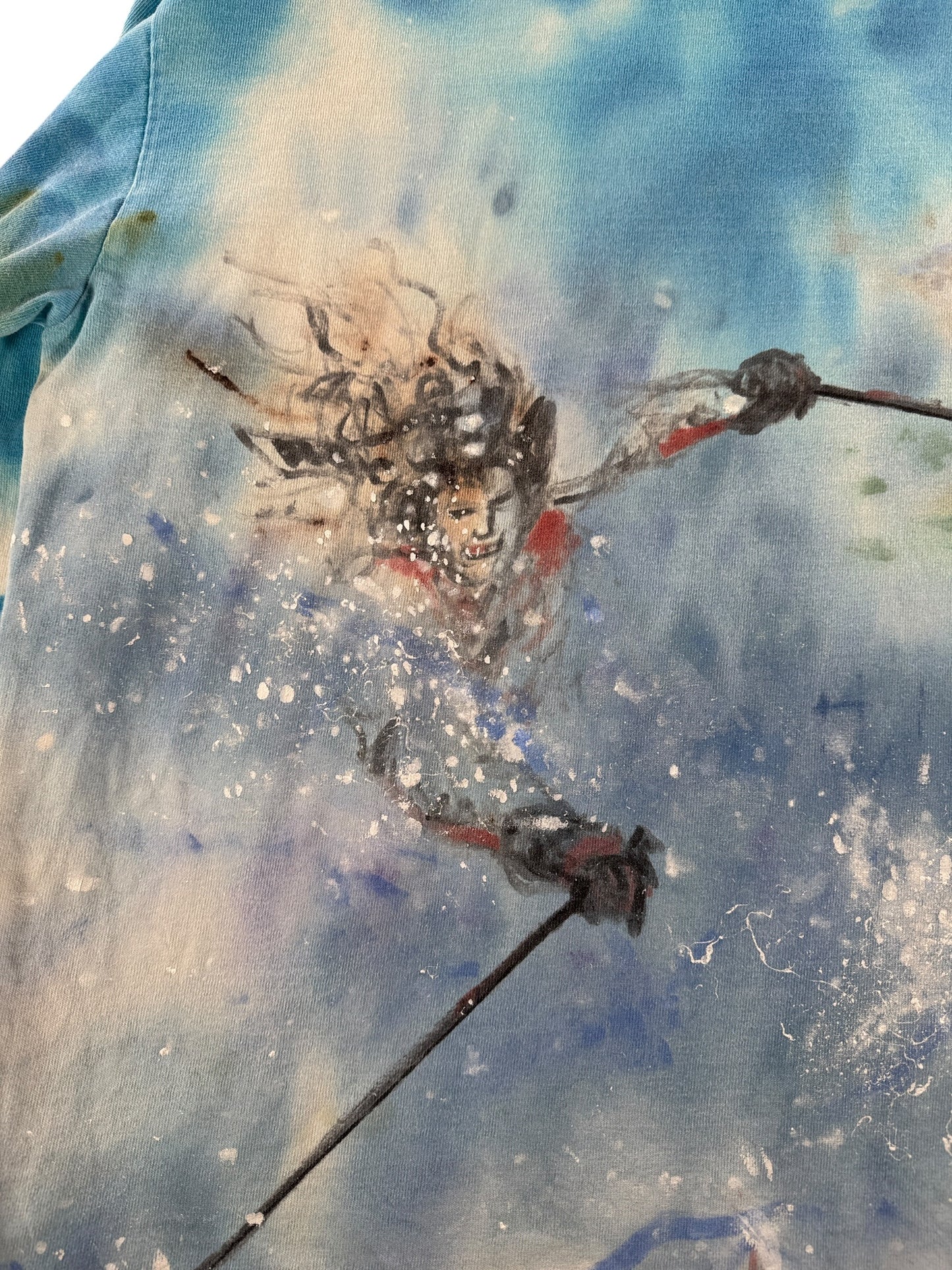 Back Design on Vintage Hand Painted Art Skier Tee SZ L