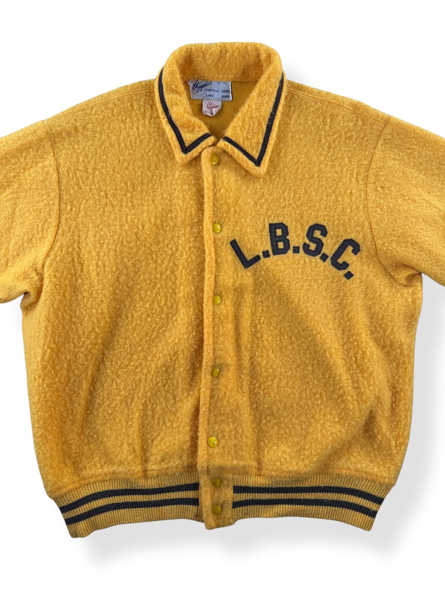 Front Close Up of Vintage Spanjian's L.B.S.C. Warm Up Jacket SZ 42 (Fits XL)