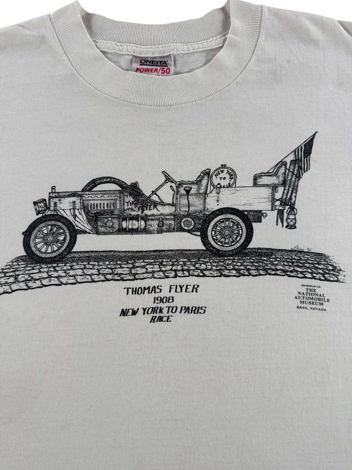 Graphic of Vintage Thomas Flyer New York To Paris Tee SZ XL (Fits L)