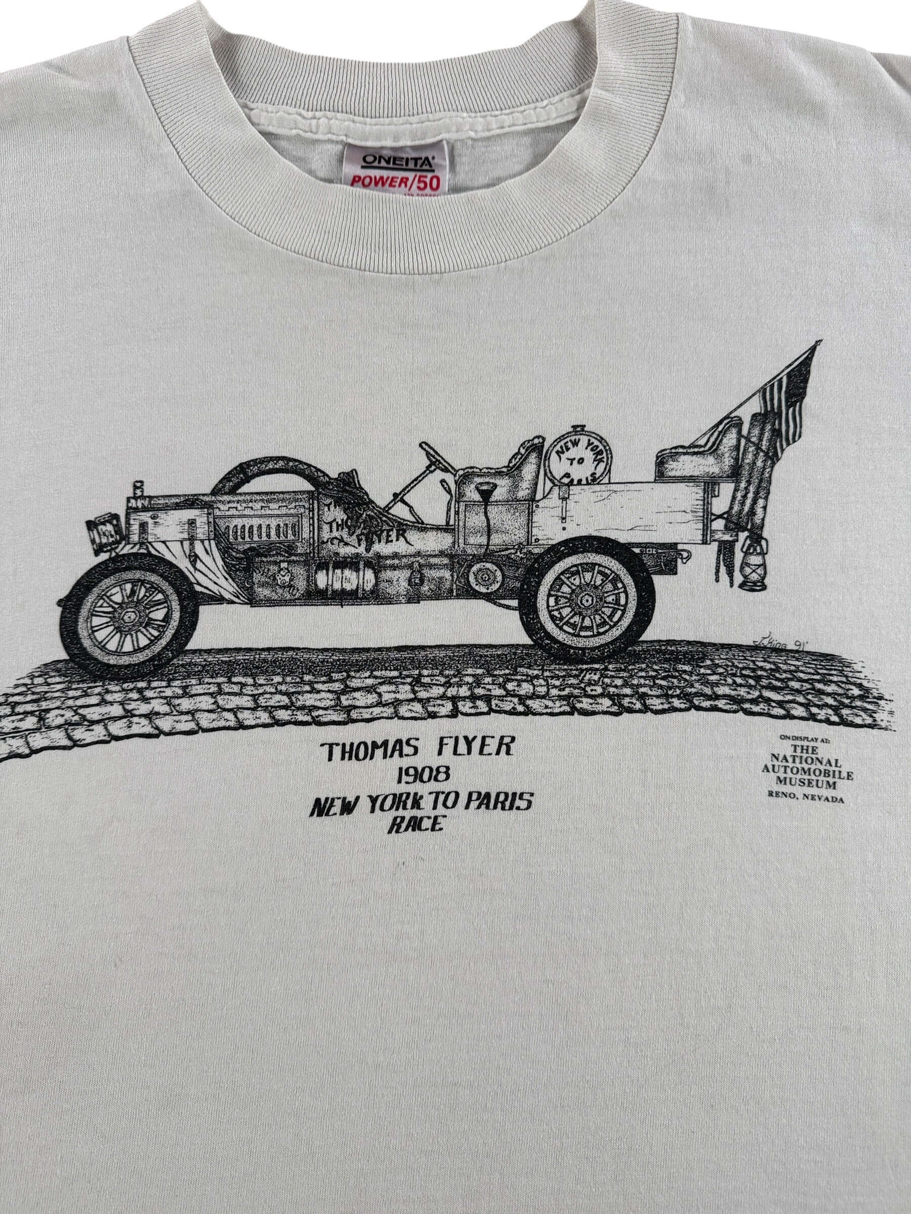 Graphic of Vintage Thomas Flyer New York To Paris Tee SZ XL (Fits L)