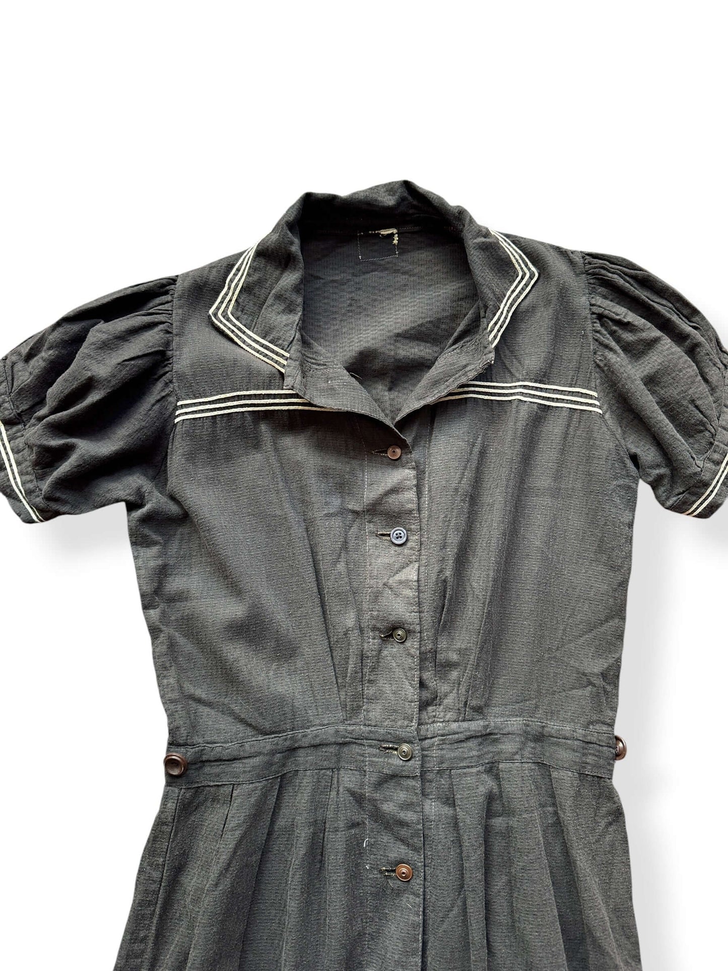 Front Close Up of Antique Cotton Swimsuit Romper + Skirt Set SZ S