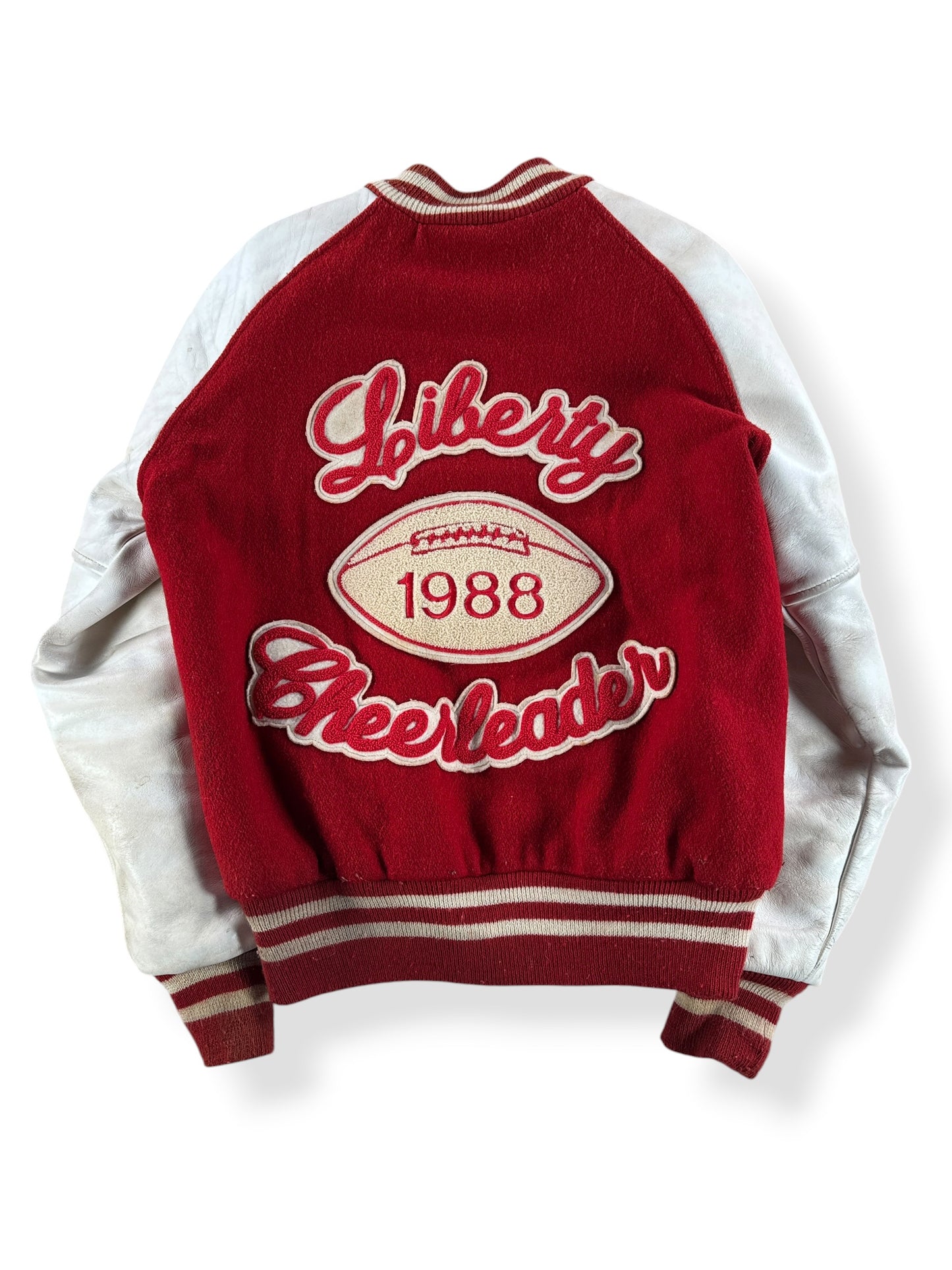 Back of Vintage Liberty Cheerleader Varsity Jacket SZ 38 (Fits S/M)
