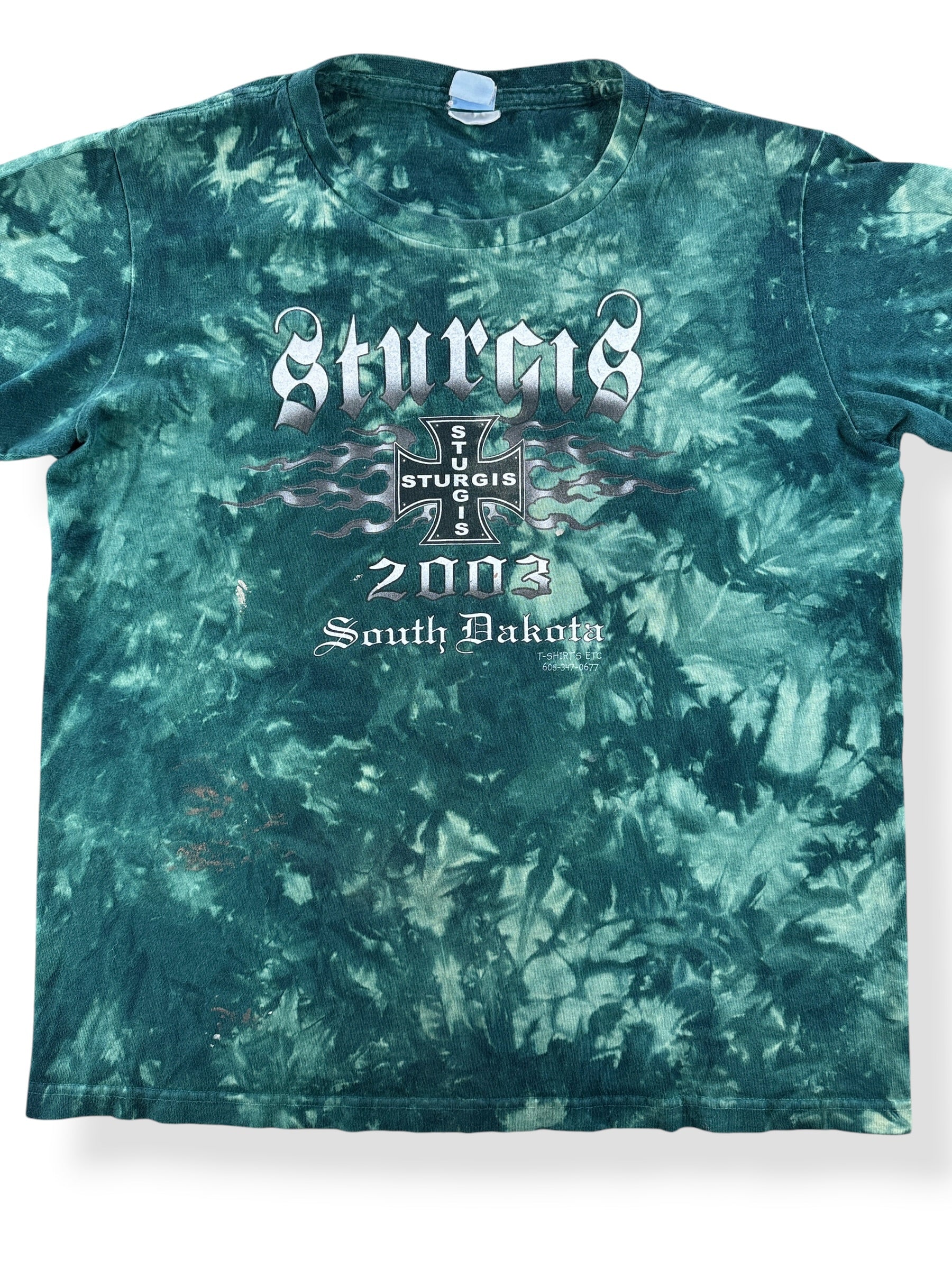 Front Close Up of Vintage Sturgis 2003 Tie Dye Tee SZ M