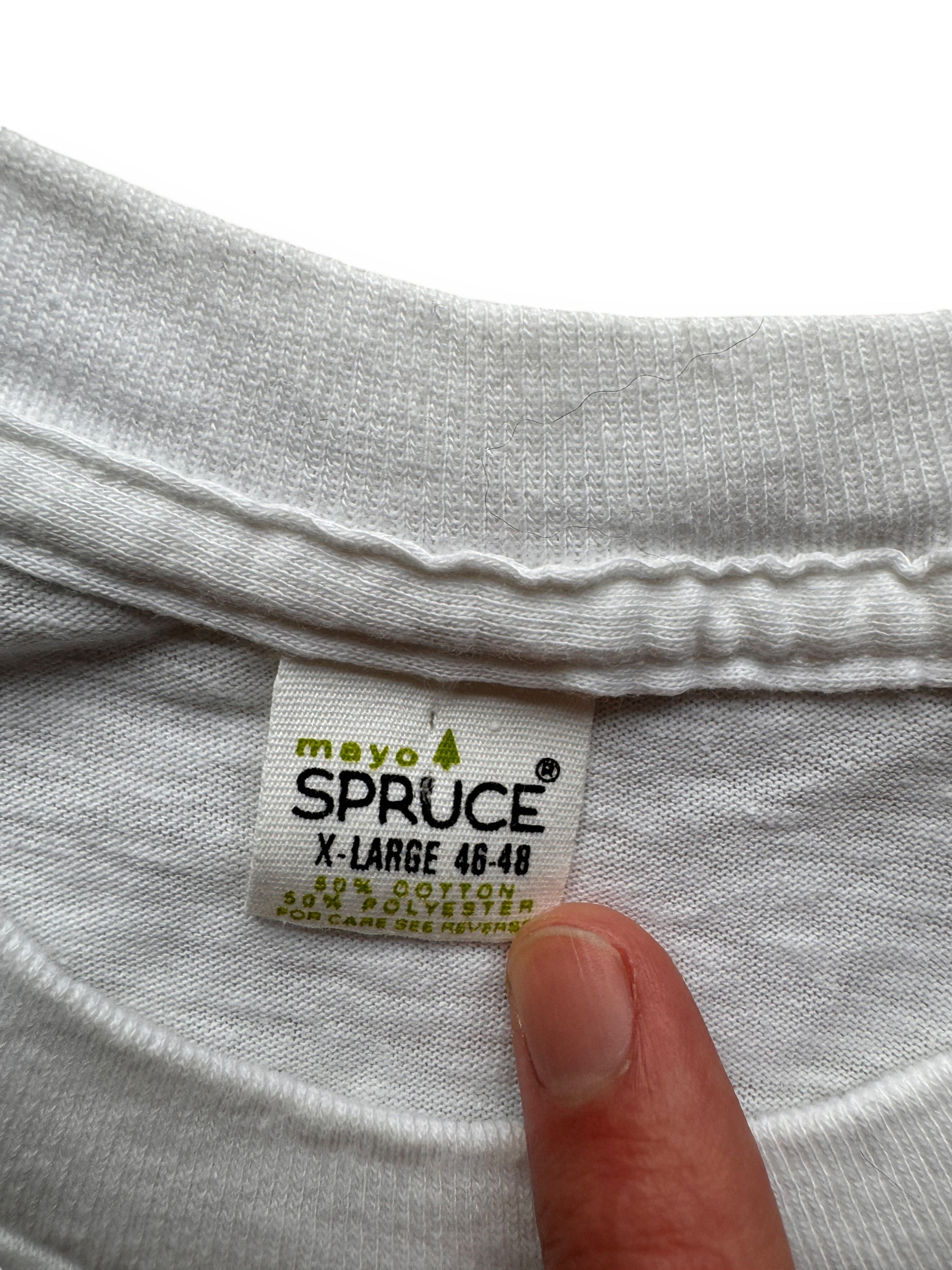 tag on Vintage NOS Mayo Spruce Blank White Tee SZ XL