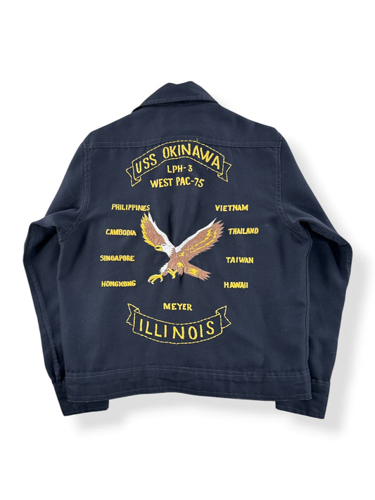 Back of Vintage USS Okinawa Illinois Souvenir SZ M