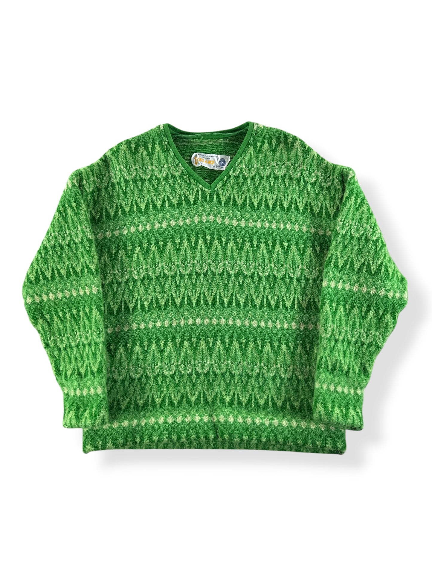 Front of Vintage Icelandic Green Wool Sweater SZ M (Fits S)