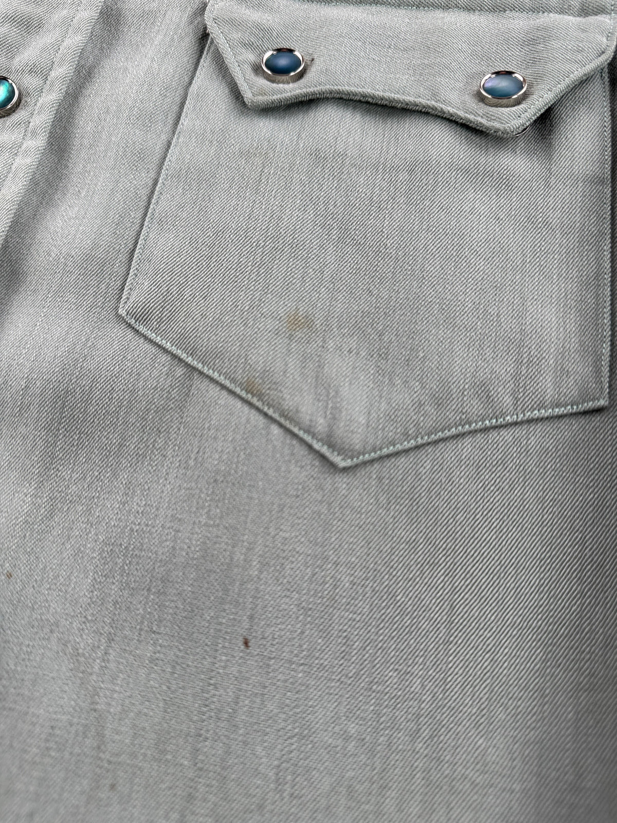 Minor staining on Vintage Green Levi's Short Horn Gabardine Shirt SZ S