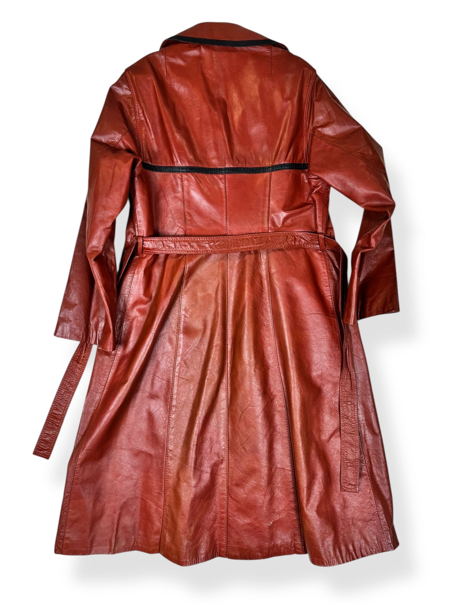 Back of 1970s Belted Leather Trench S-M