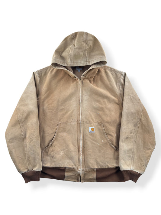 Front of Carhartt Tan Hooded Jacket SZ L