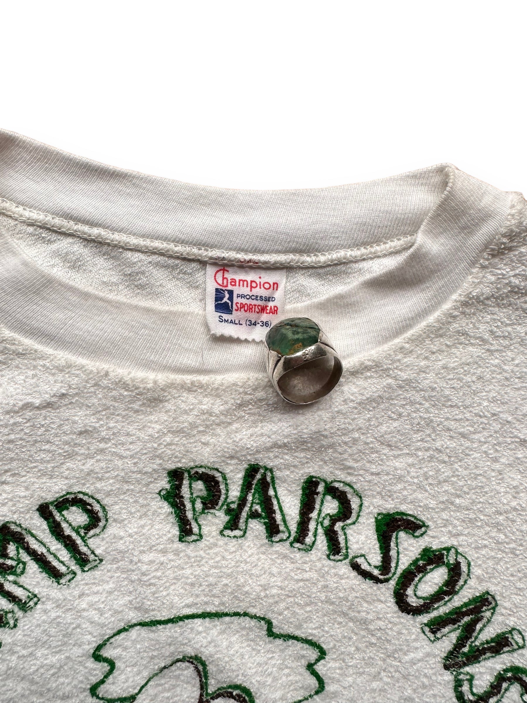 Tag View of Vintage Champion Camp Parsons BSA Camp Terry Cloth Shirt SZ SM | Vintage Boy Scout Camp Shirt | Seattle Vintage Clothing