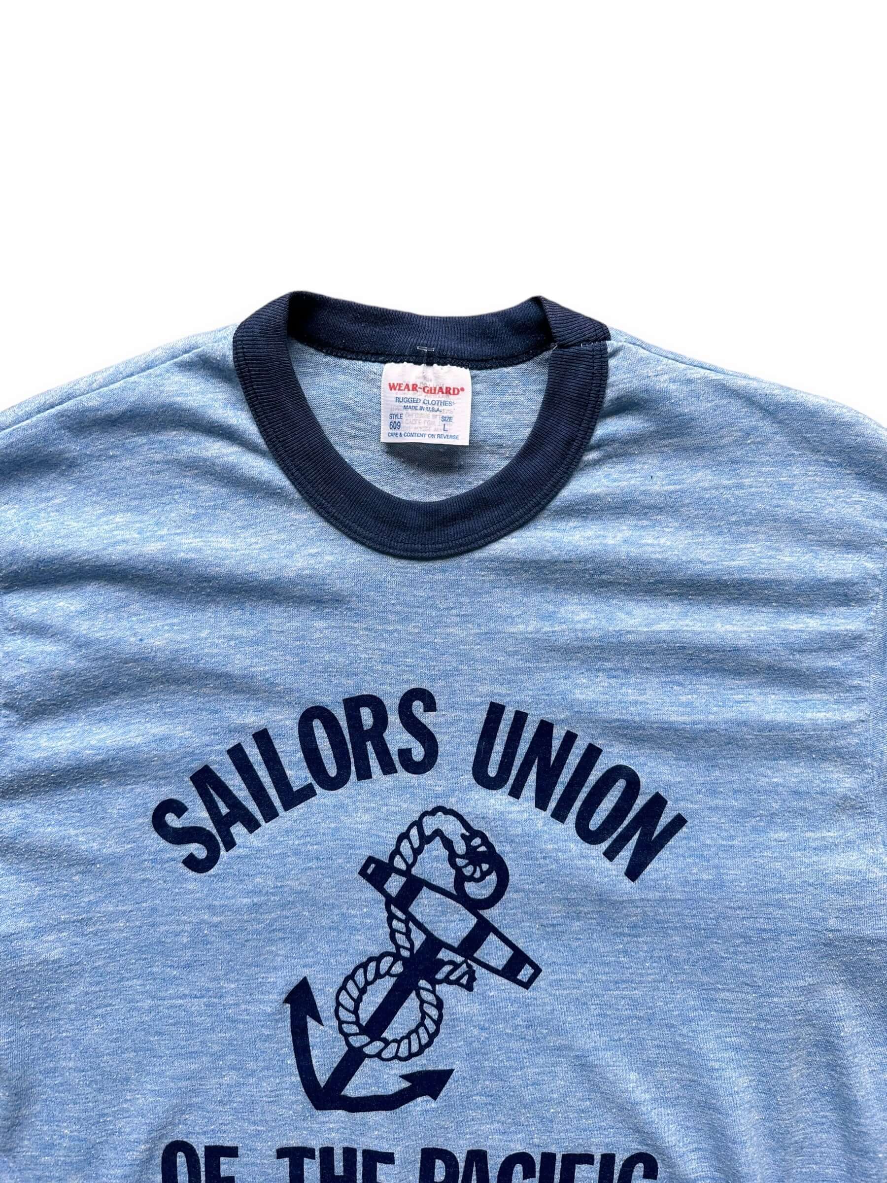 Upper Front View of Vintage Sailors Union Ringer Tee SZ L | Vintage Ringer Tees Seattle
