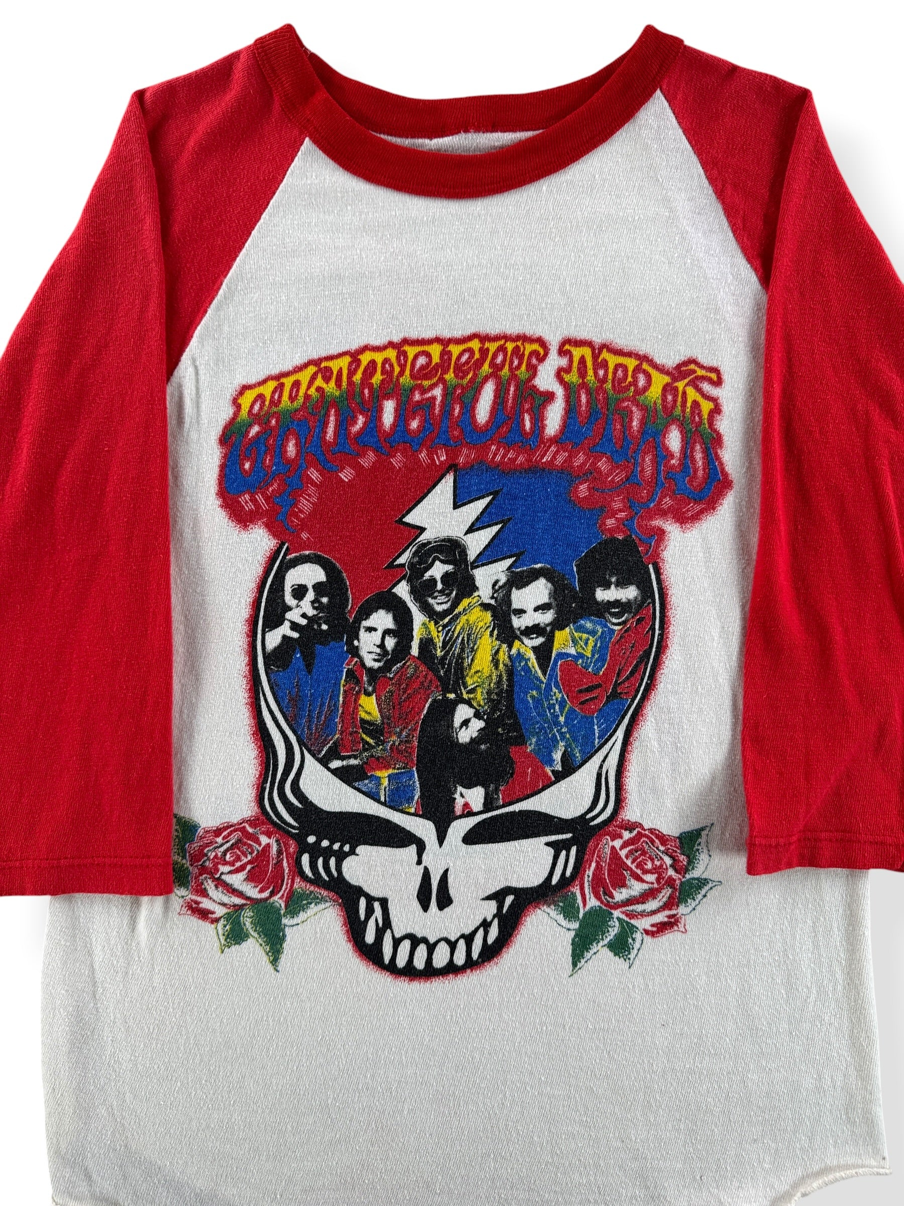 Front Close Up of Vintage Grateful Dead Let's Boogie Parking Lot Boot Raglan Tee SZ S