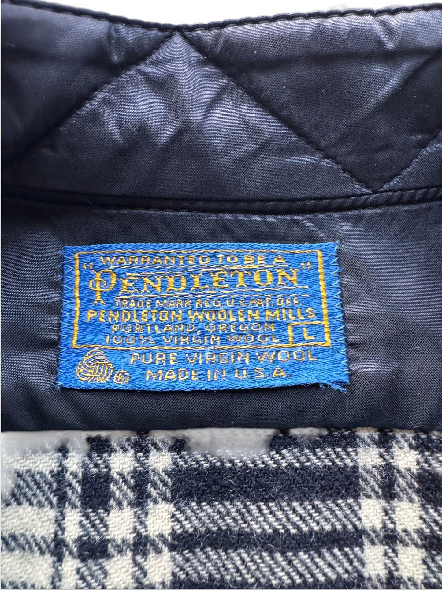 tag on Vintage Pendleton Menzies Black & White Tartan Plaid Flannel SZ L