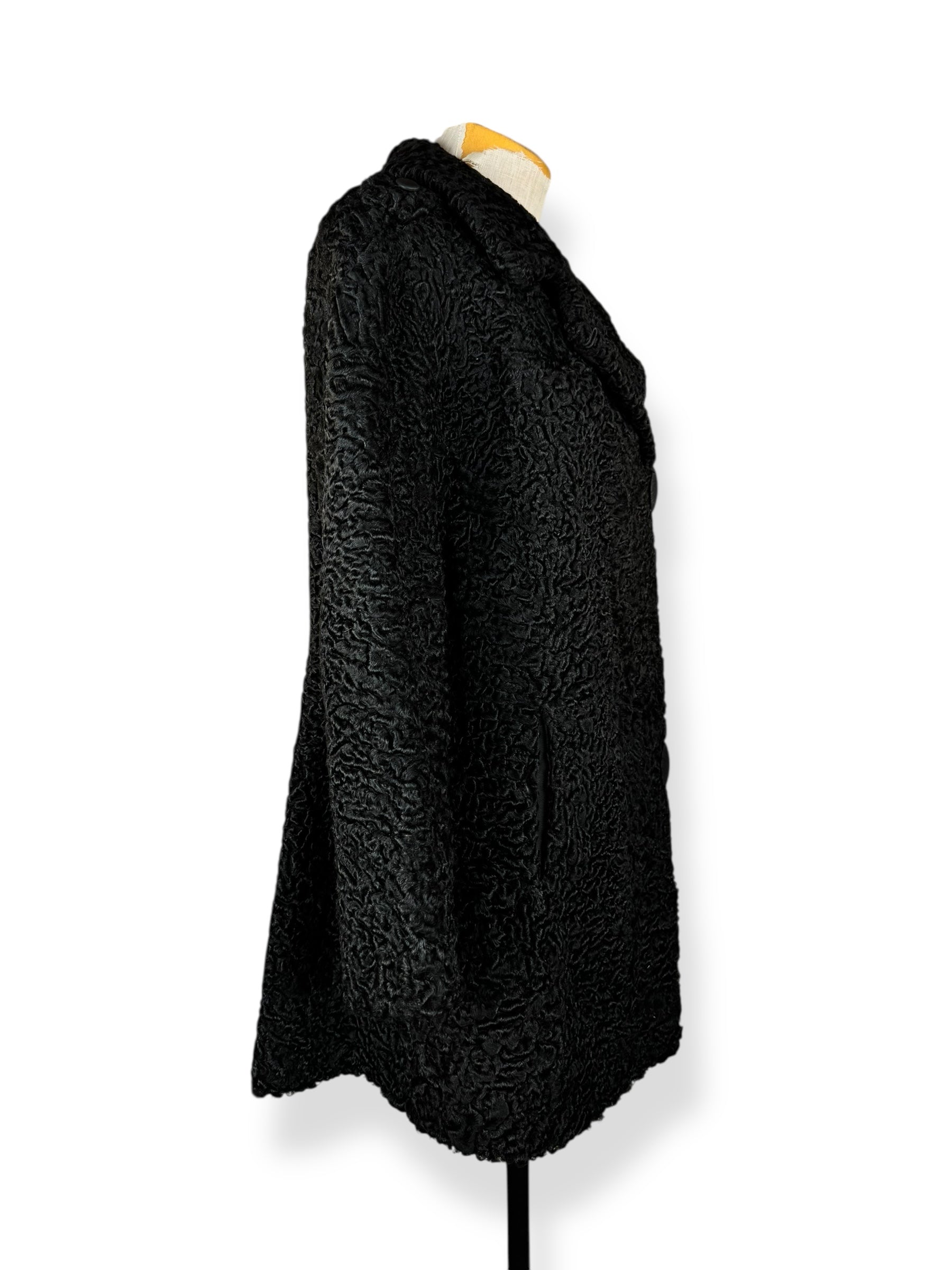 Side view of 1960s Uhlemann Furs Curly Lamb Coat L