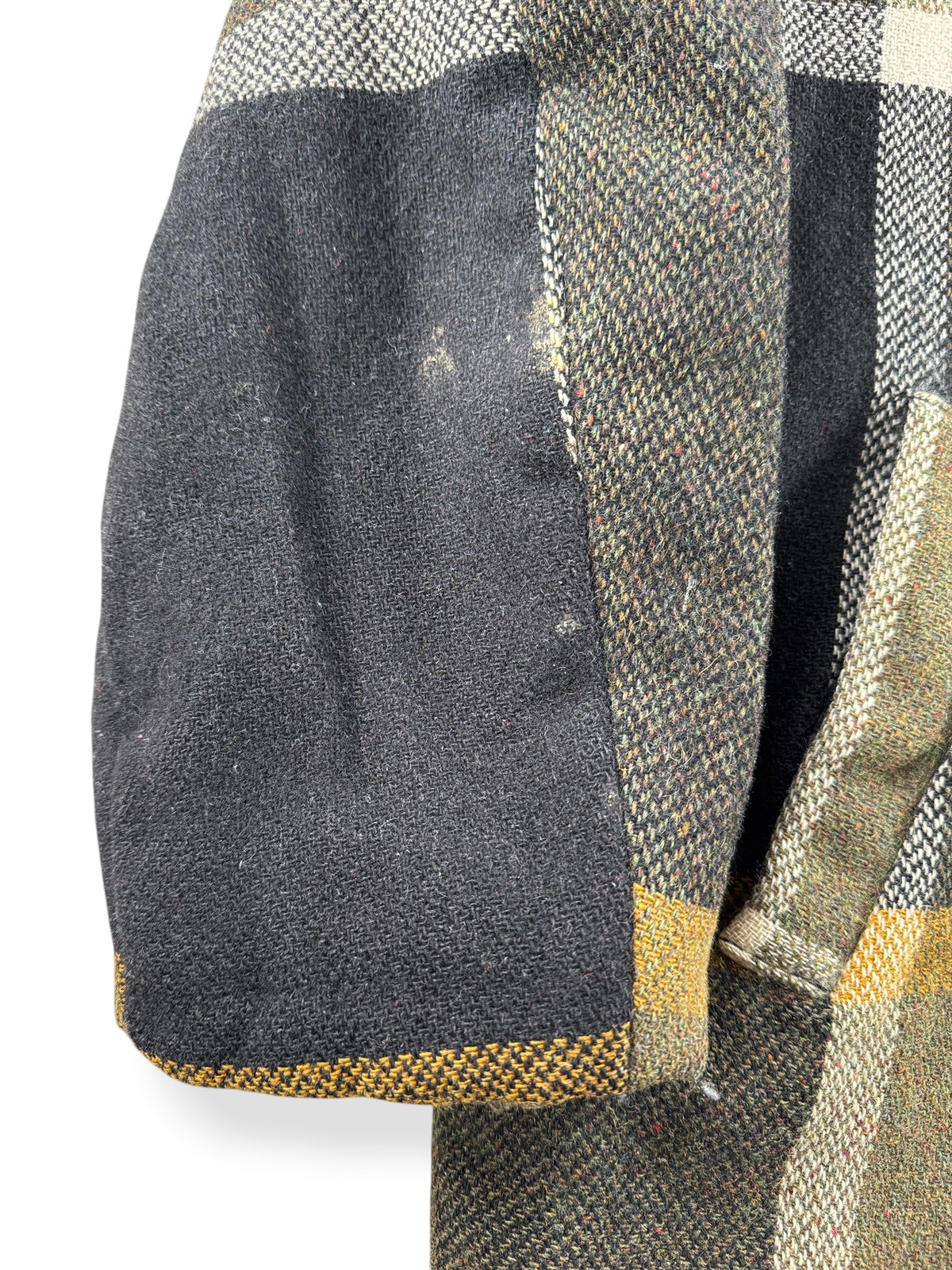 Ware on sleeve of Vintage 60s/70s Fleece Lined Wool Jacket SZ L