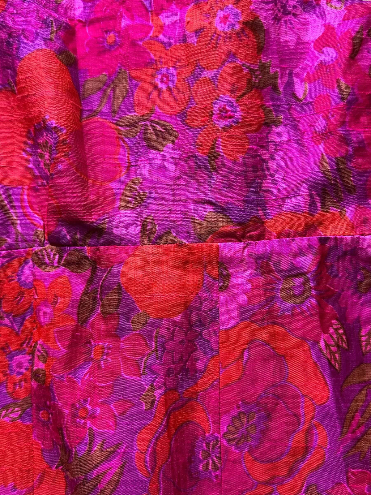Waist detail on Vintage 1960s Pink Floral Silk Dress