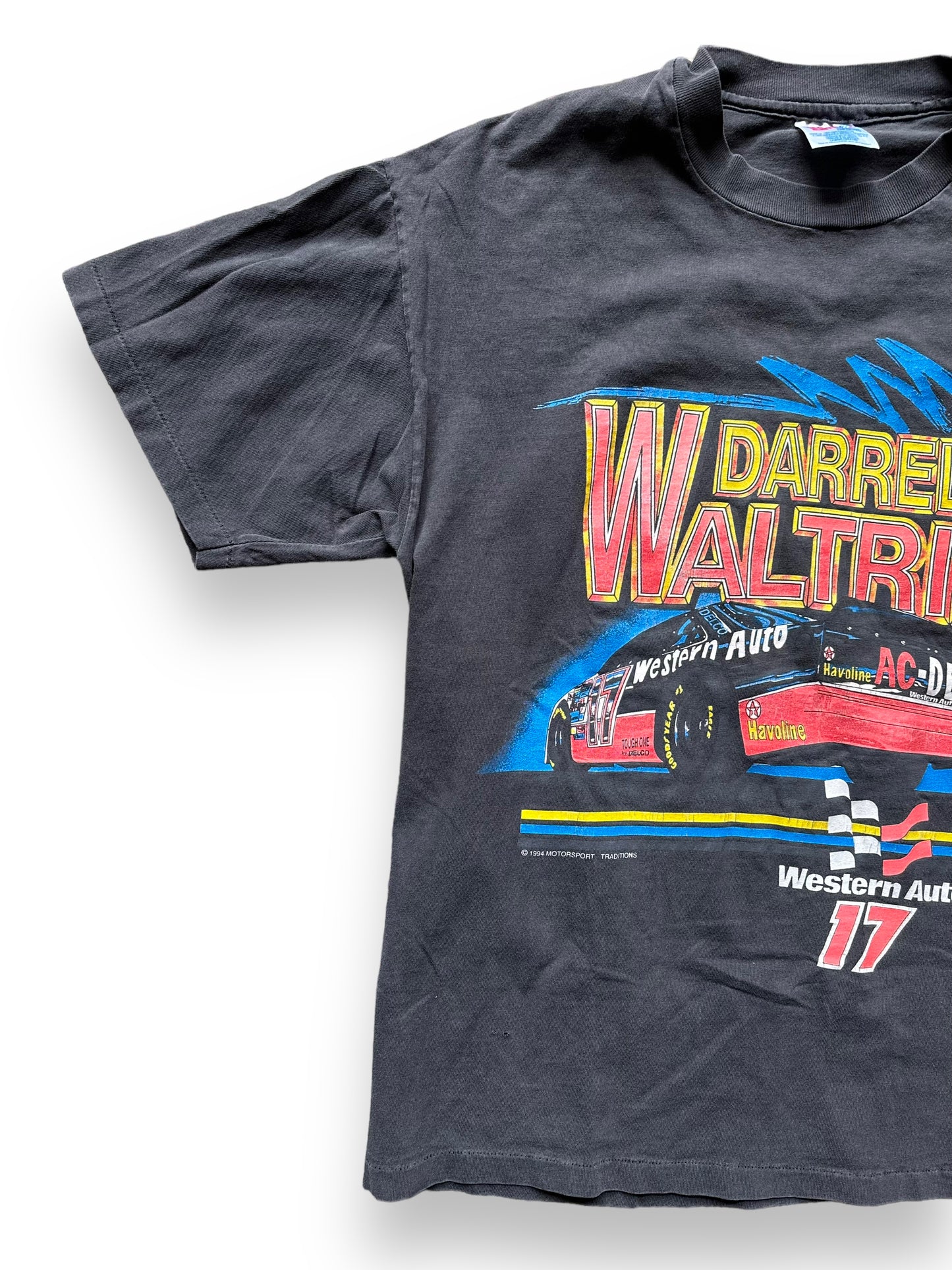 Front Right View of Vintage Darrell Waltrip Racing Tee Size L | Vintage NASCAR Tee | Barn Owl Vintage Seattle