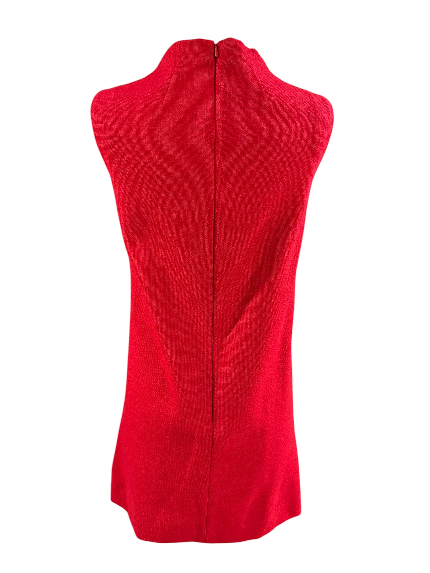 Back view of 1960s Red Wool Sleeveless Dress S