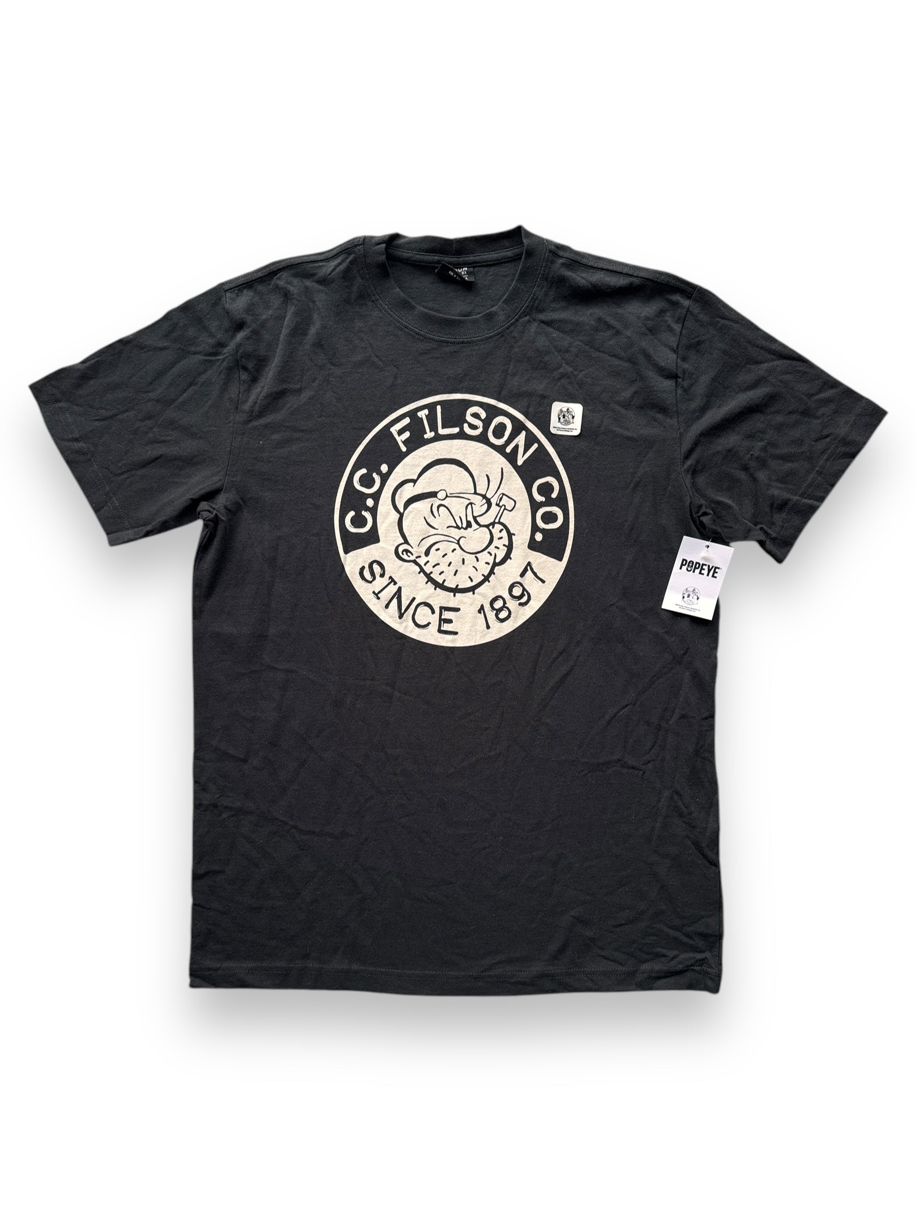 front of NWT Black Filson Popeye Tee SZ M