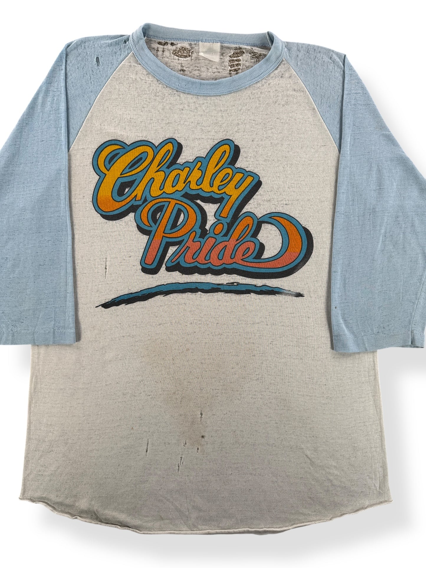 Front Close Up of Vintage Charley Pride Raglan Thrasher SZ M