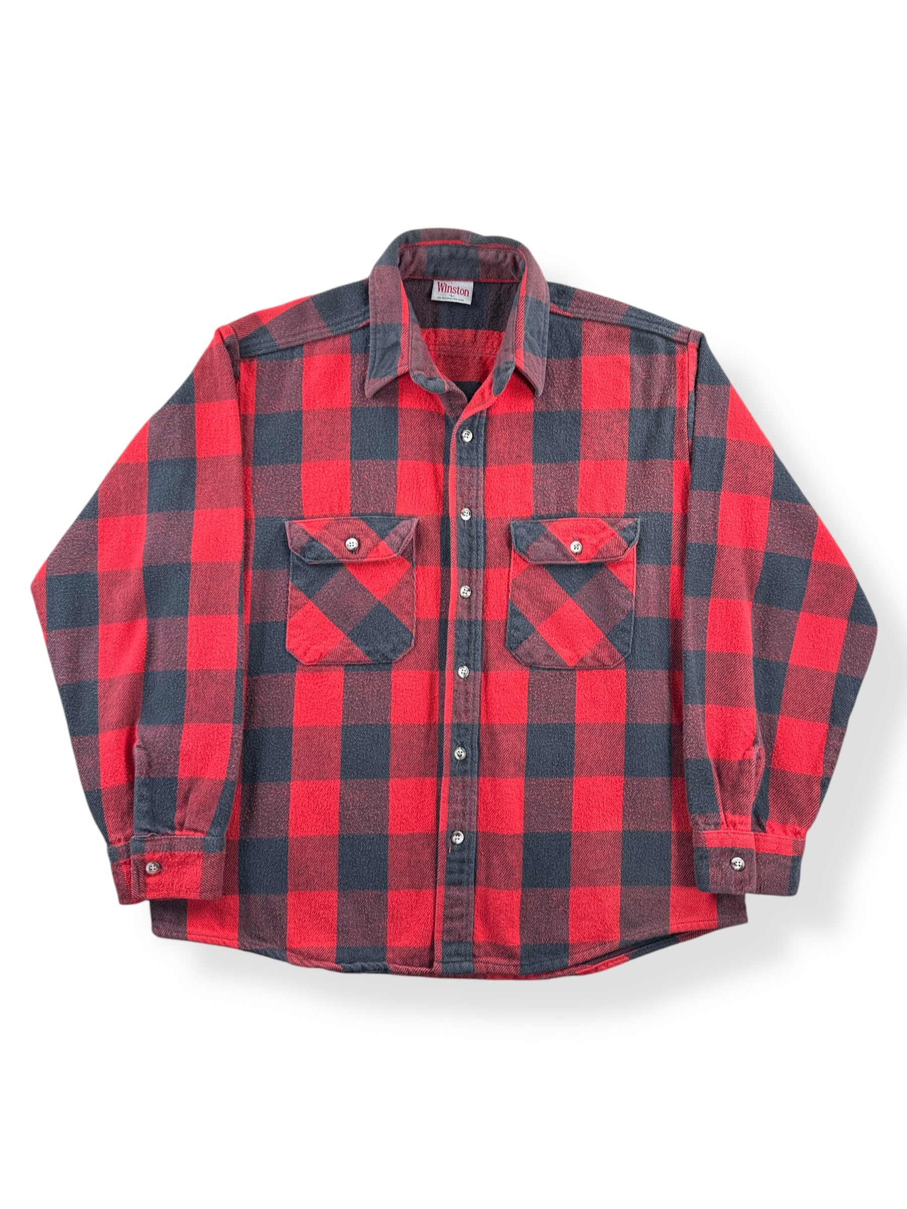 Front of Vintage Winston Red & Black Cotton Flannel SZ L