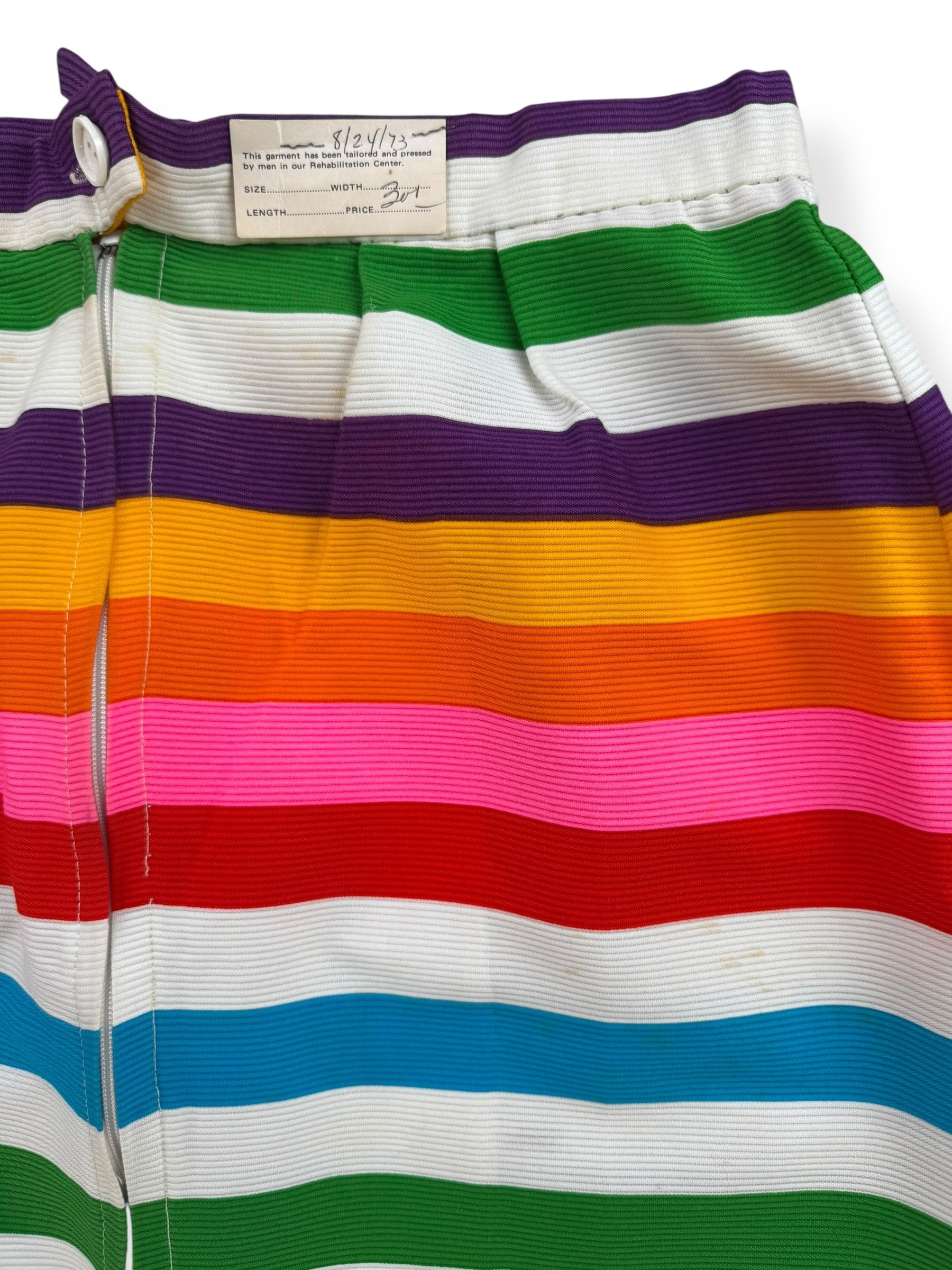 Side view with tag 1960s Alex Coleman Rainbow Striped Skirt AS-IS L