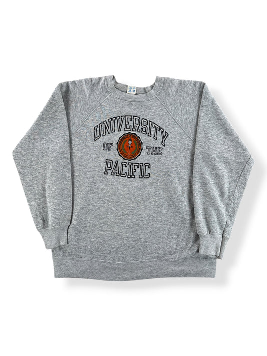 Front of Vintage Champion University of the Pacific Puff Paint Crewneck SZ XL (Fits M)