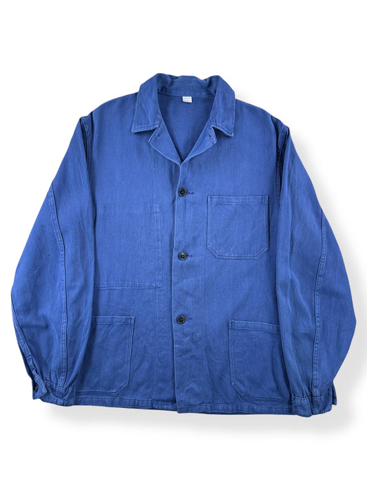 Front of Vintage Sanfor Deep Blue French Chore Coat SZ M