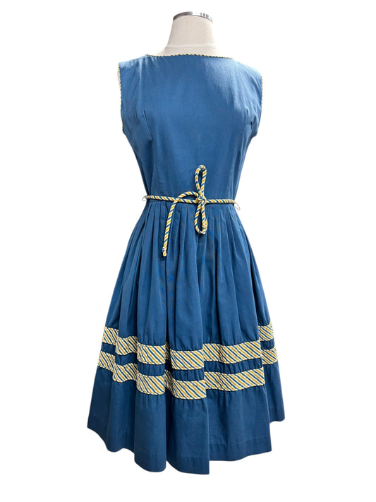 Front view of 1950s Blue Cotton Dress M