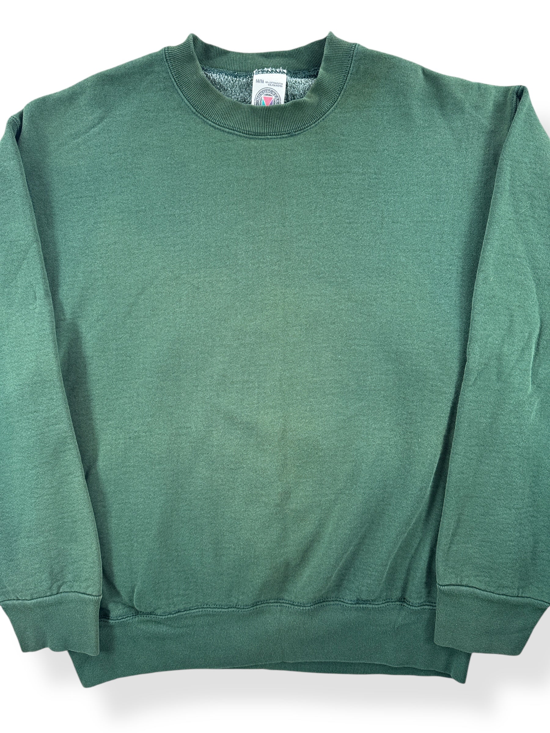 Front Close Up of Vintage Munsingwear Green Reverse Weave Crewneck SZ M
