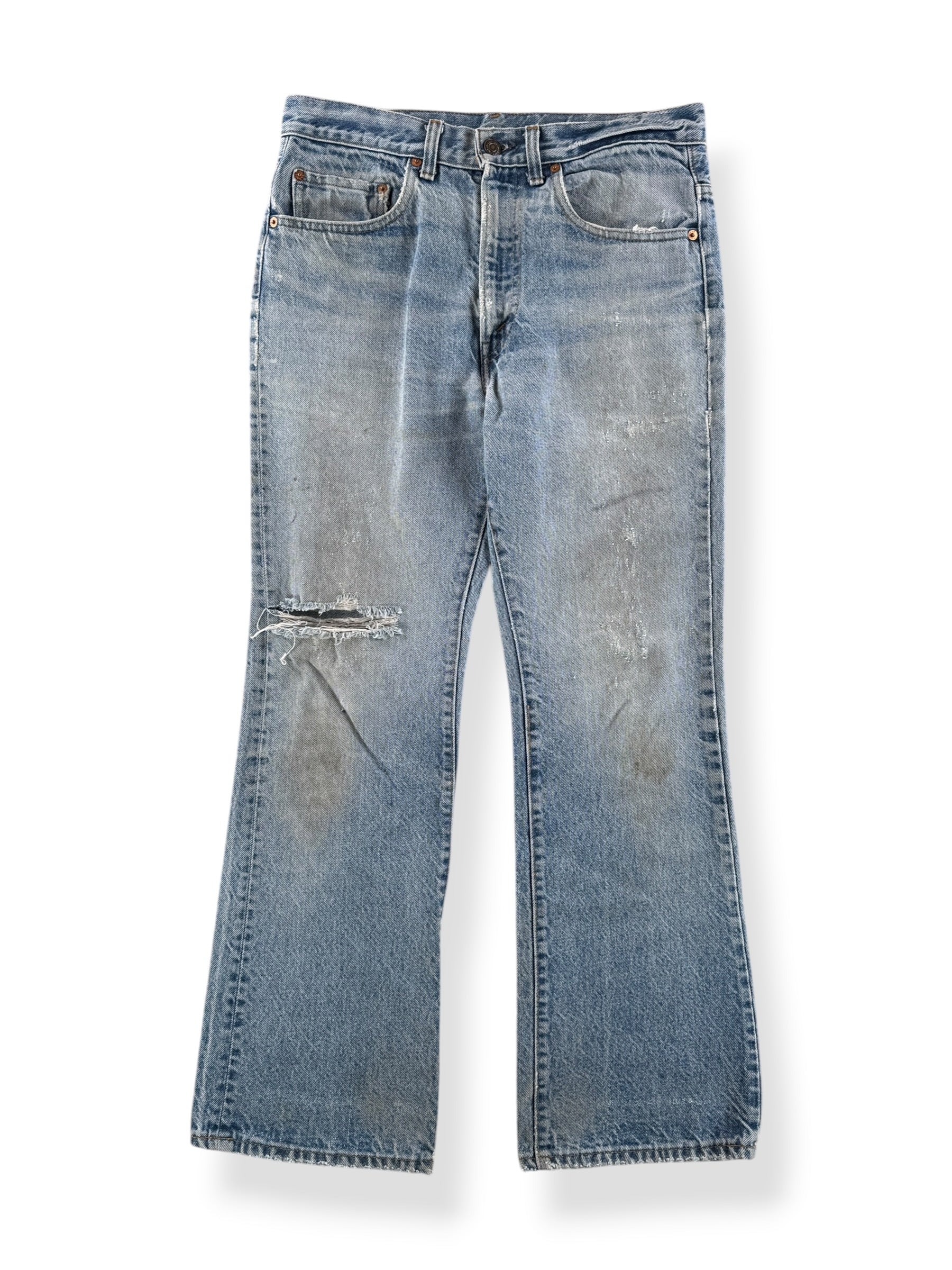 Front of Vintage 70s Talon Zip Levis 517 Jeans W32