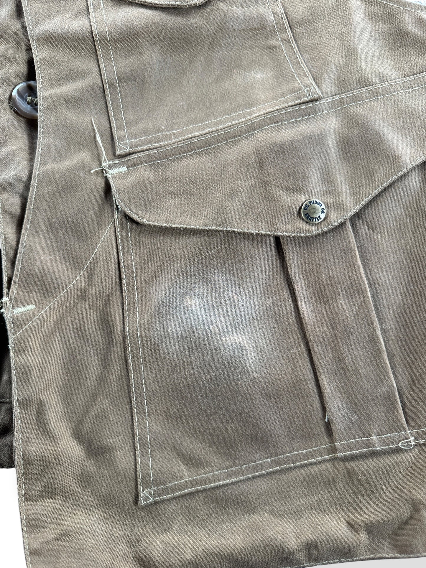 Wear on Vintage Filson Half Moon Tin Cloth Hunting Vest SZ M