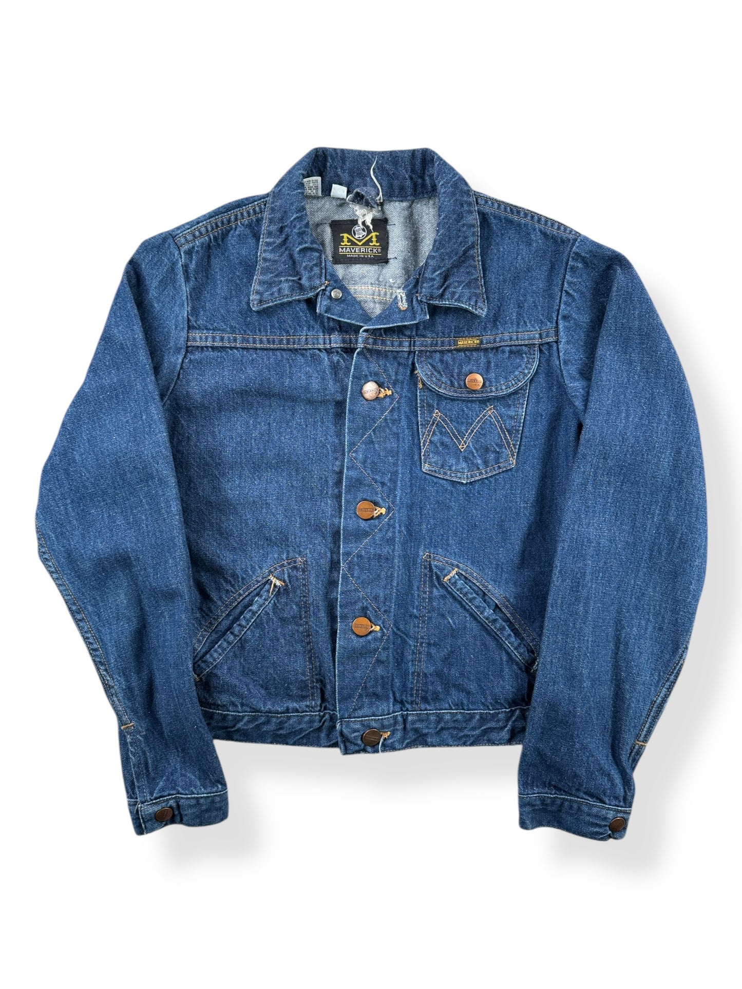 Front of Vintage Women's Dark Maverick 3 Pocket Denim Jacket SZ XS
