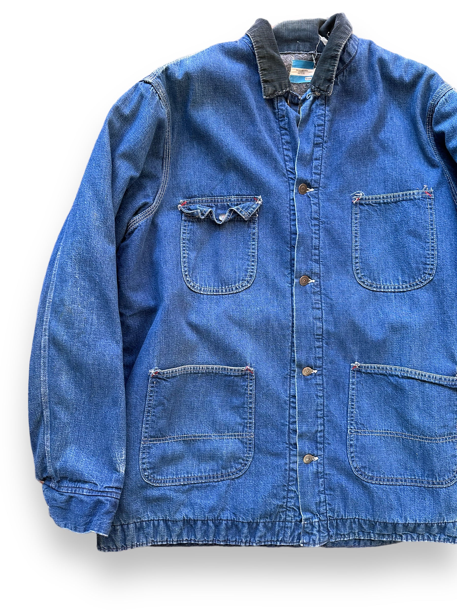 Front Right View of Vintage Sears Blanket Lined Denim Chore Coat SZ XL | Vintage Denim Chore Coat | Barn Owl Vintage Seattle