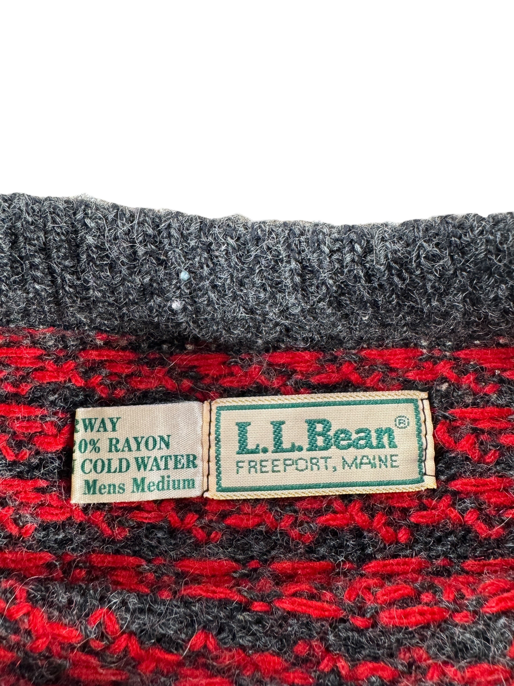Label on Vintage Red & Grey L.L. Bean Nordic Birdseye Sweater SZ M