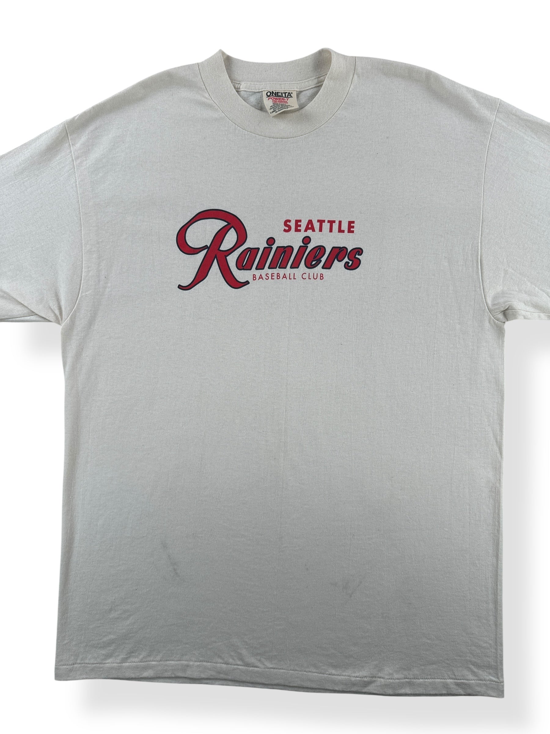 Front Close Up of Vintage Seattle Rainiers Baseball Club Tee SZ XL