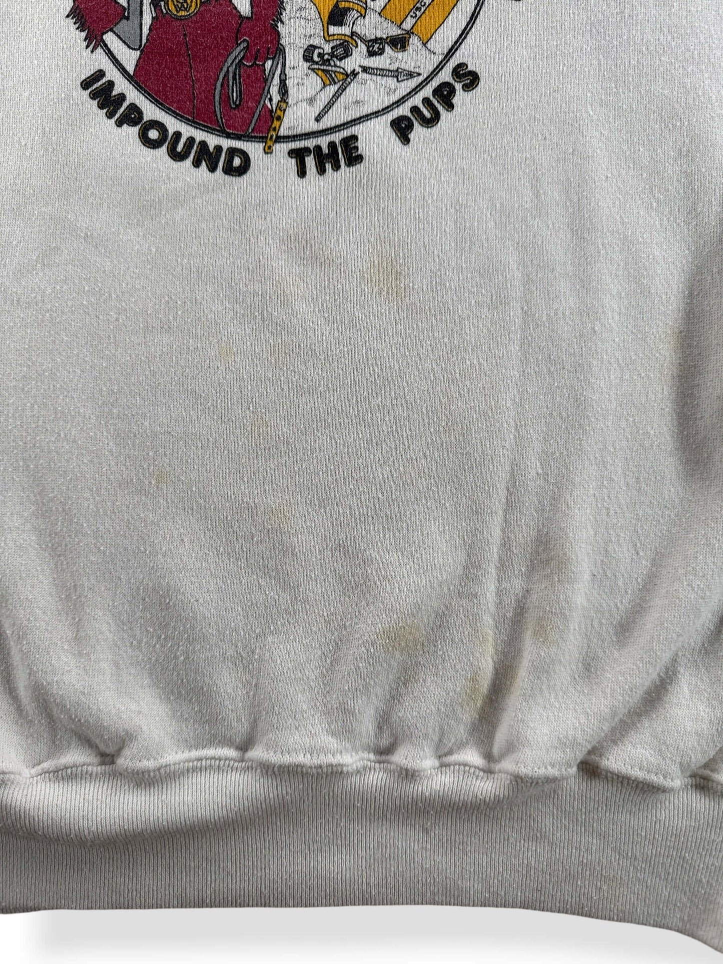Stain on Vintage Apple Cup Impound The Pups Crewneck SZ XL (Fits M)