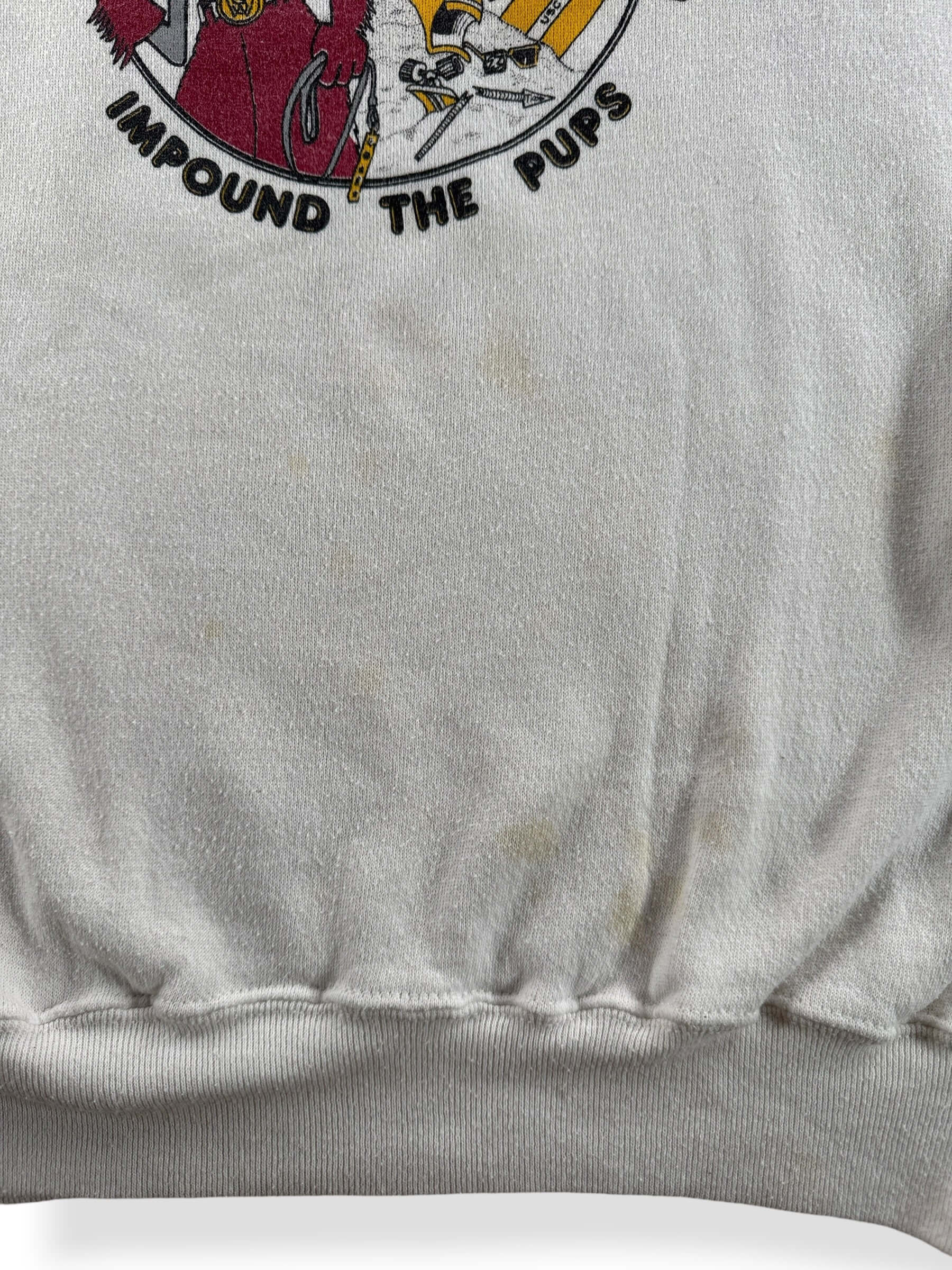 Stain on Vintage Apple Cup Impound The Pups Crewneck SZ XL (Fits M)