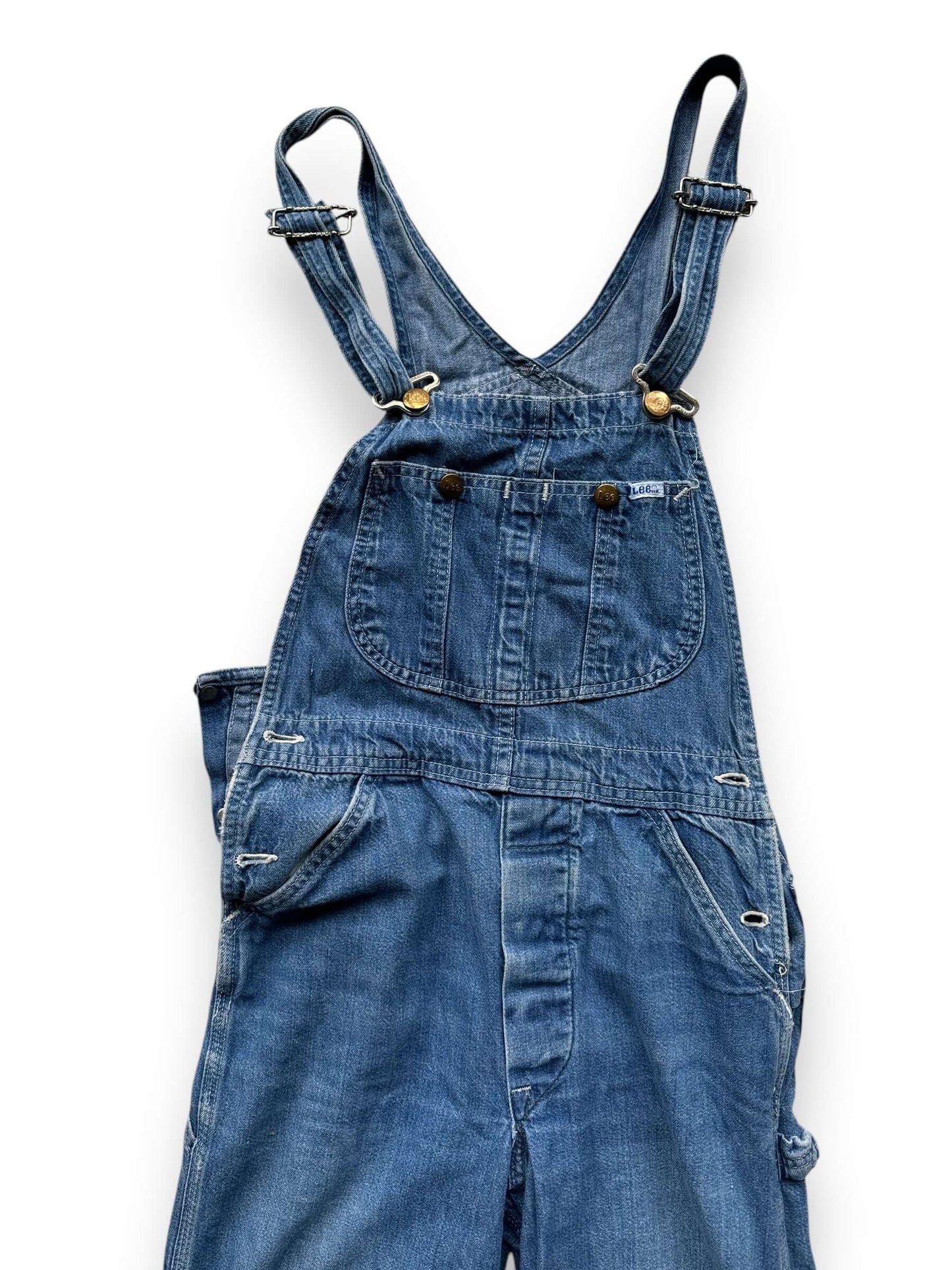 front close up of Vintage Lee Denim Overalls W26