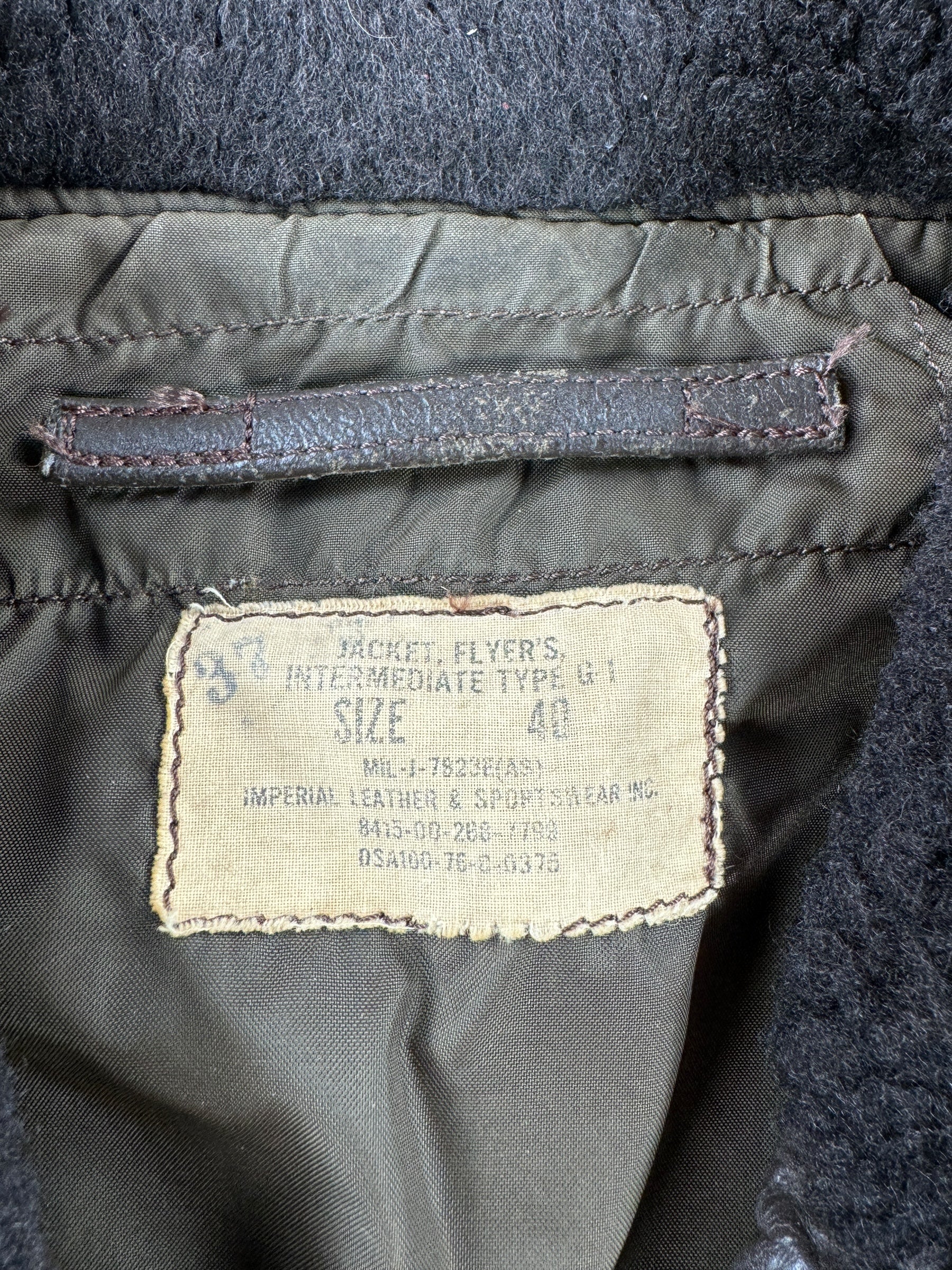 Tag on Vintage 1976 Leather G-1 Jacket SZ 40
