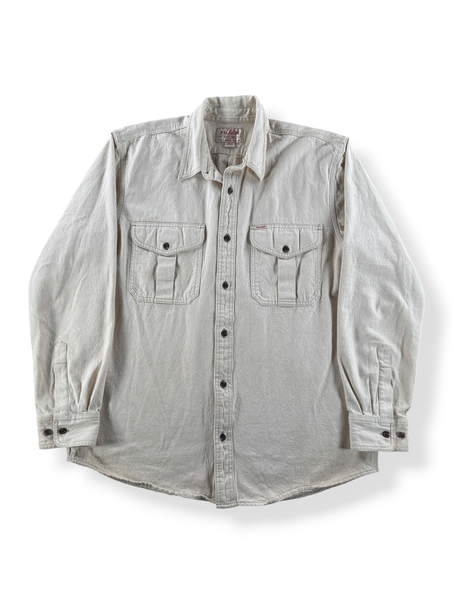 Front of Filson Natural Twill Guide Shirt SZ L