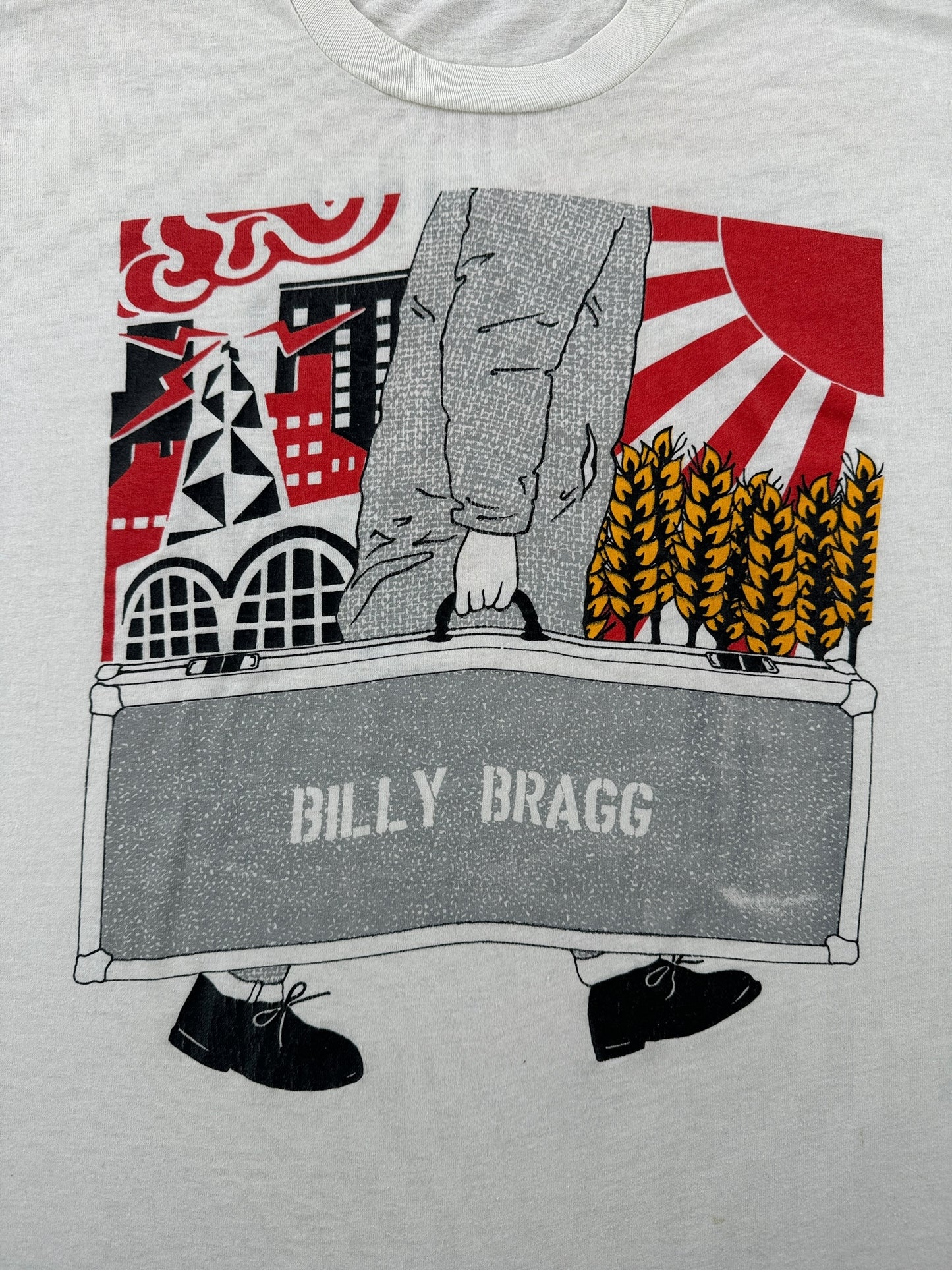 Graphic of Vintage Billy Bragg 1986 Have Guitar Will Travel Tour Tee SZ M