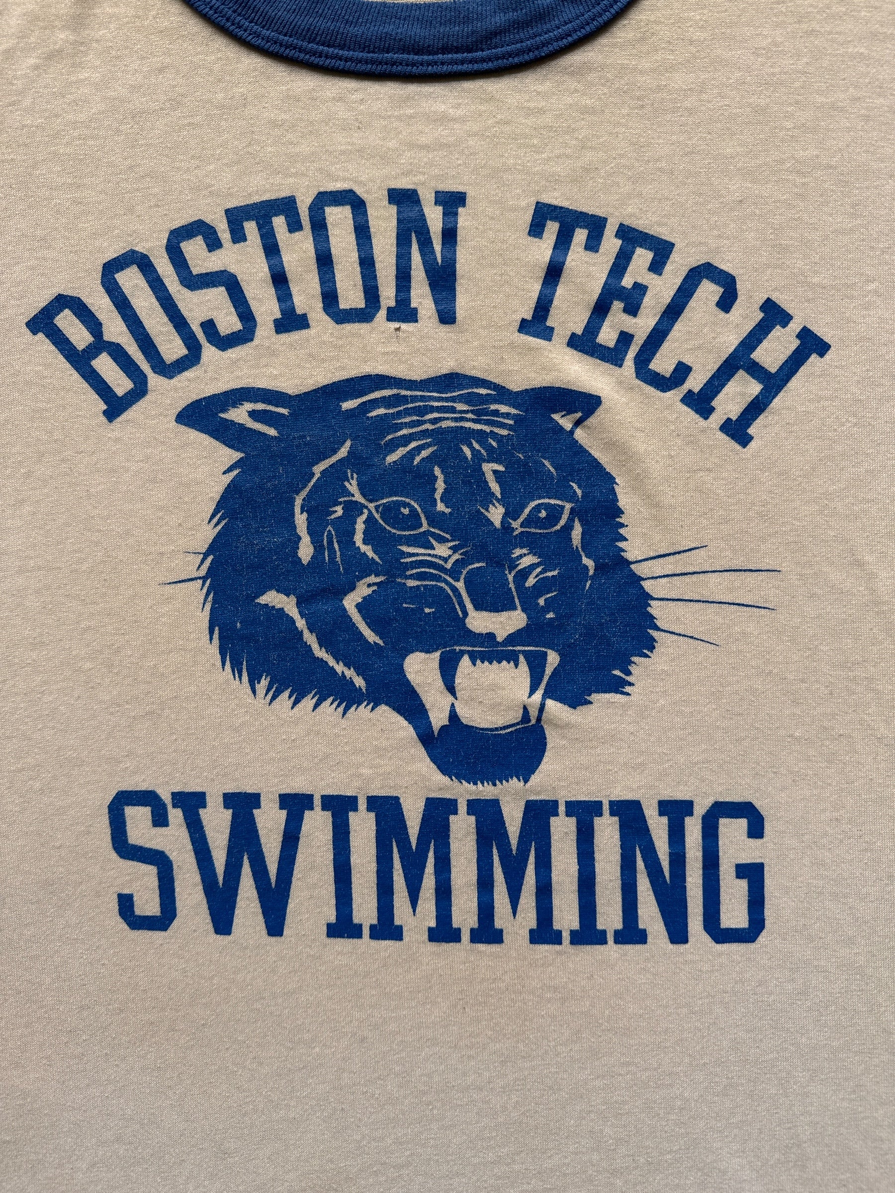 Front Graphic of Vintage Boston Tech Swimming Ringer SZ L