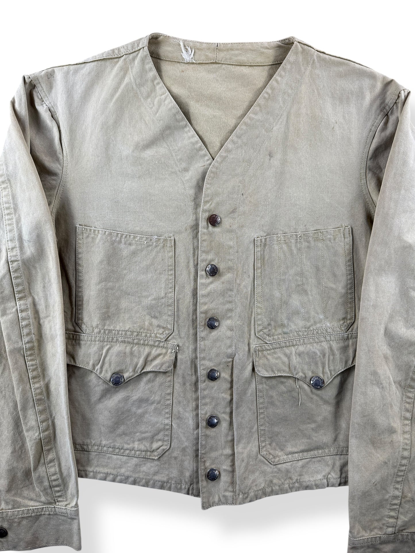 Front Close of Vintage 40s Era Filson Vest With Sleeves SZ 36