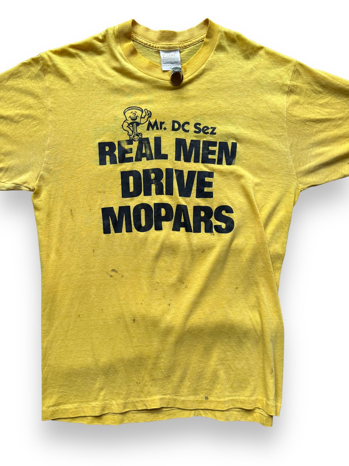 Front Detail on Vintage Real Men Drive Mopars Tee SZ L | Vintage Graphic T-Shirts Seattle | Barn Owl Vintage Tees Seattle